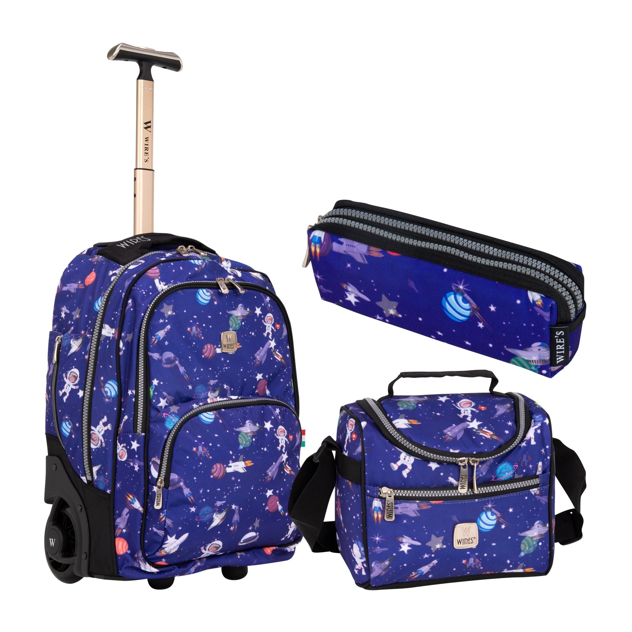 Outer Space Wires Mini Wheel School Bags Trolly Set of 3pcs