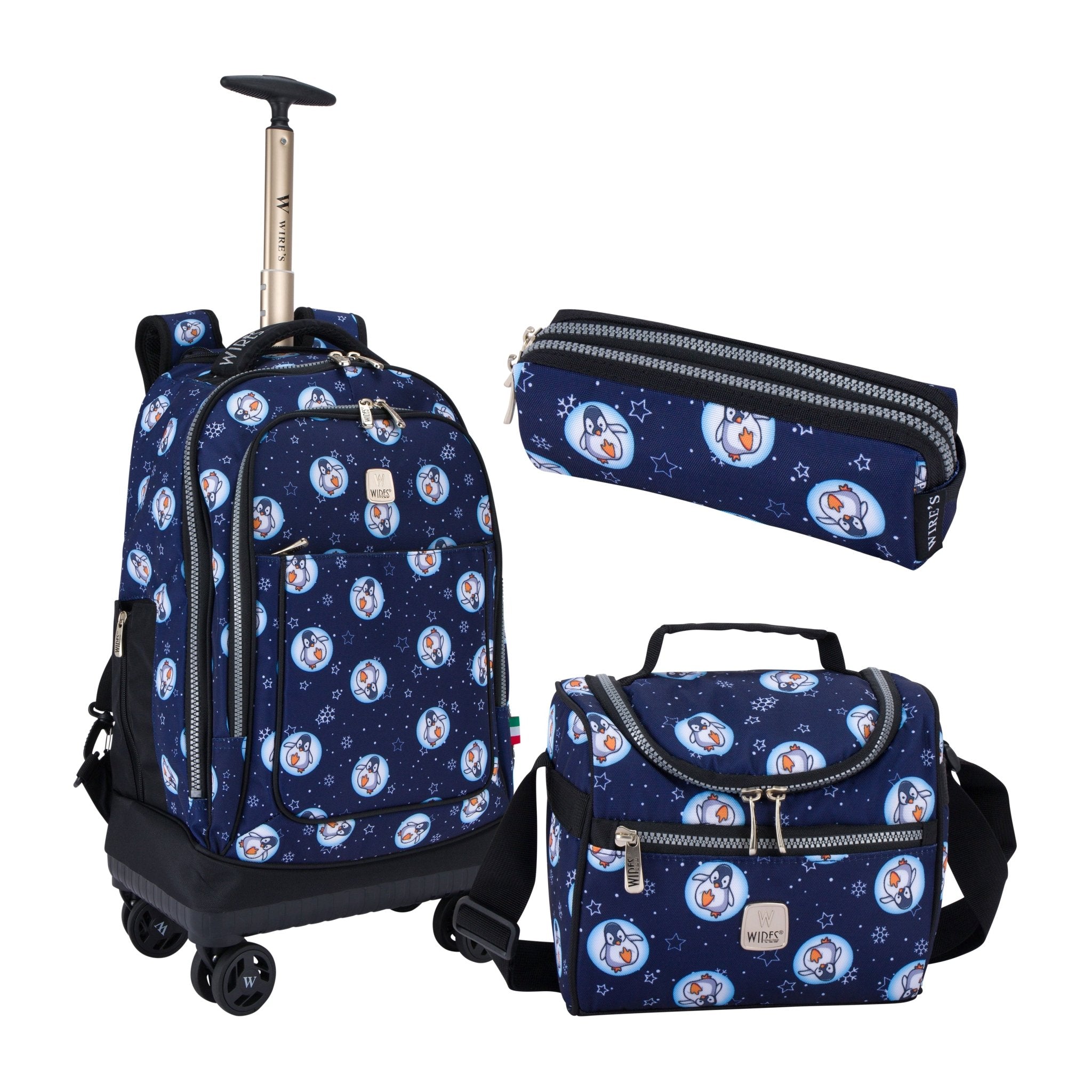 Blue Penguin Wires 8-Wheels School Backpack Trolley Set (Lunch bag