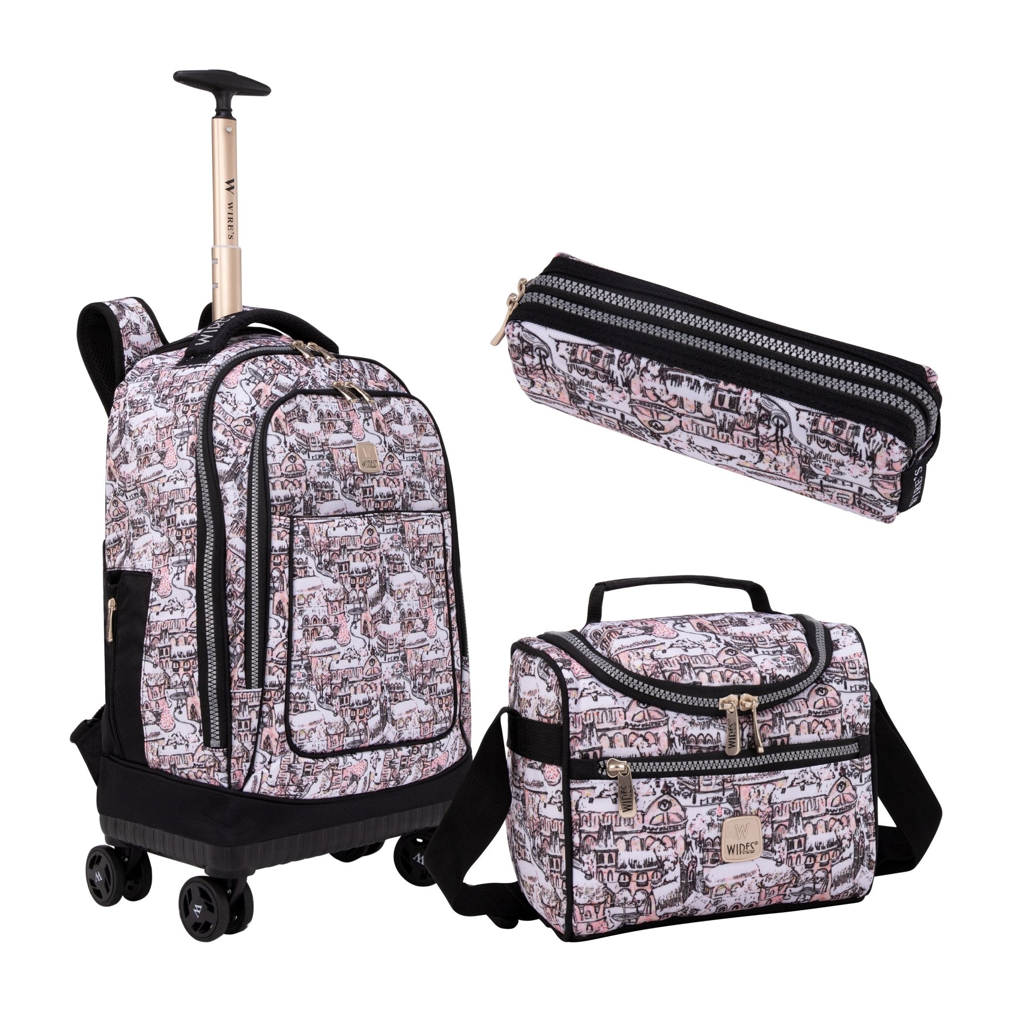 backpack trolley travel bag Wires 8-Wheels School Backpack Trolley Set (Lunch bag & Pencil Case)