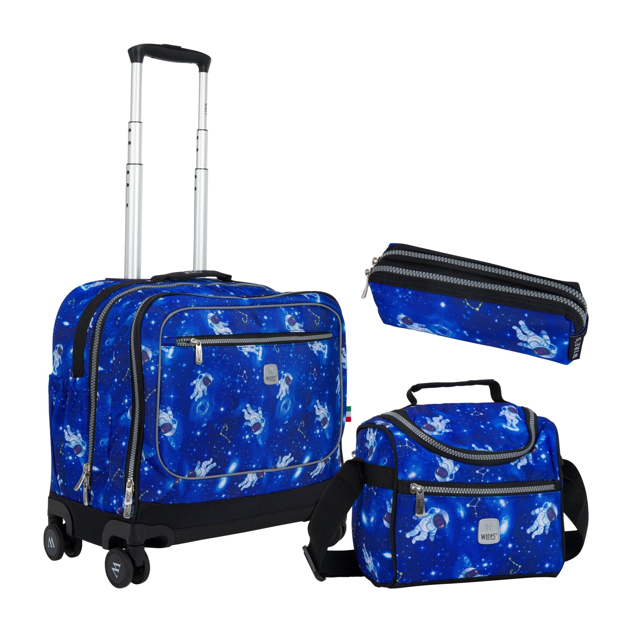 Space blue Wires School Bag Trolley Set of 4(Lunch Bag Pencil