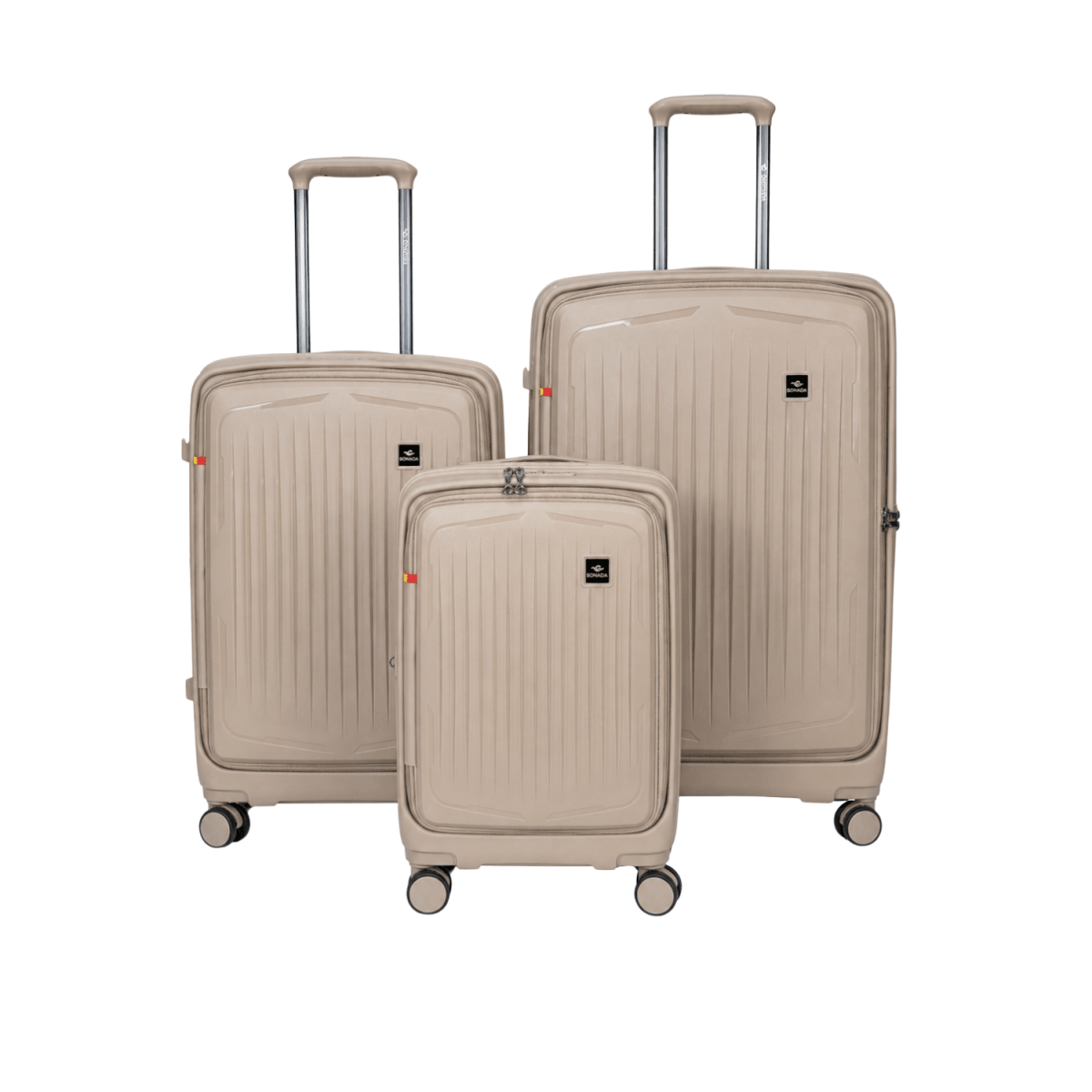 Granada Front Opening Hardside Luggage Set of 3 in Beige, Khaki - MOON