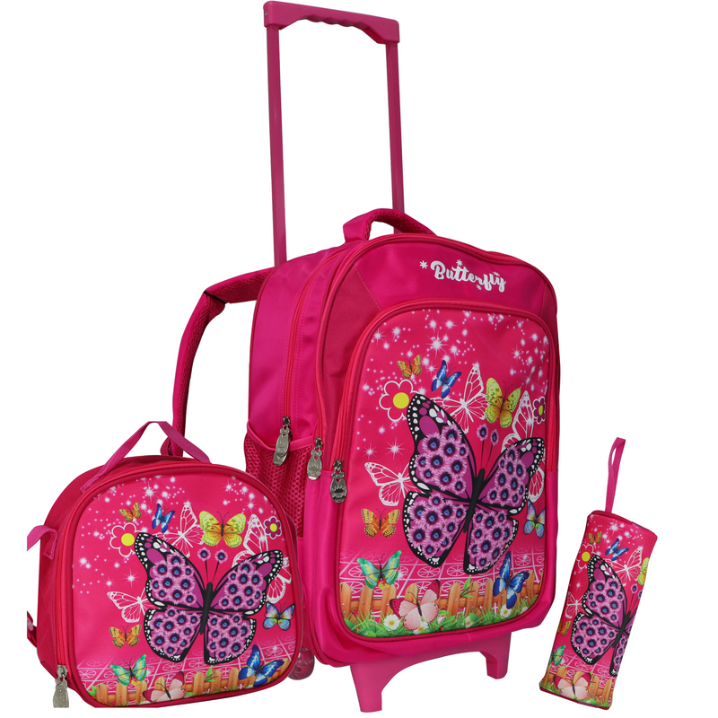 Wheeled School Bags Set of 3-Pink Berry Butterfly