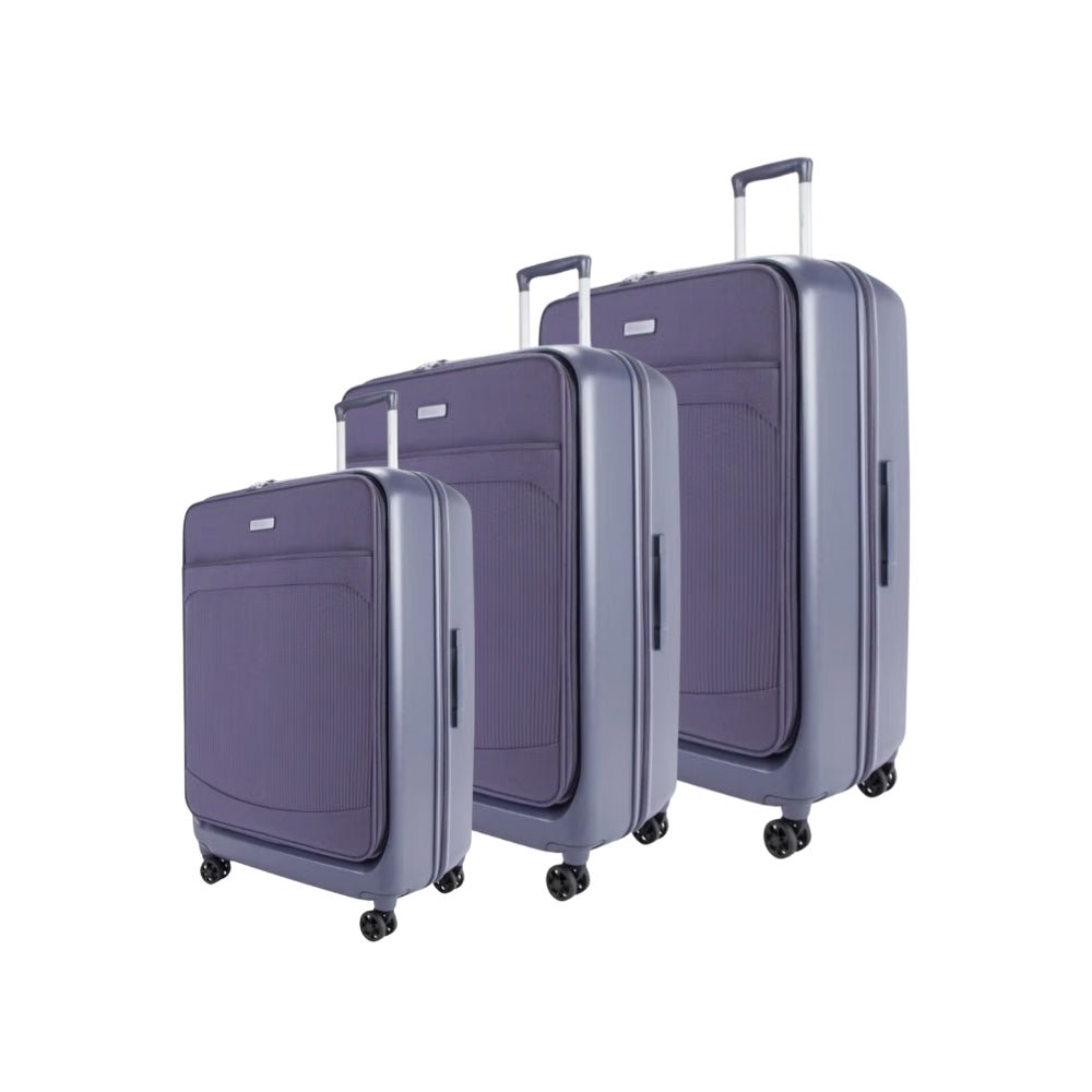 Genoa Hybrid Suitcase Set of 3, Hard Case with Front Soft Pocket in Dark Grey