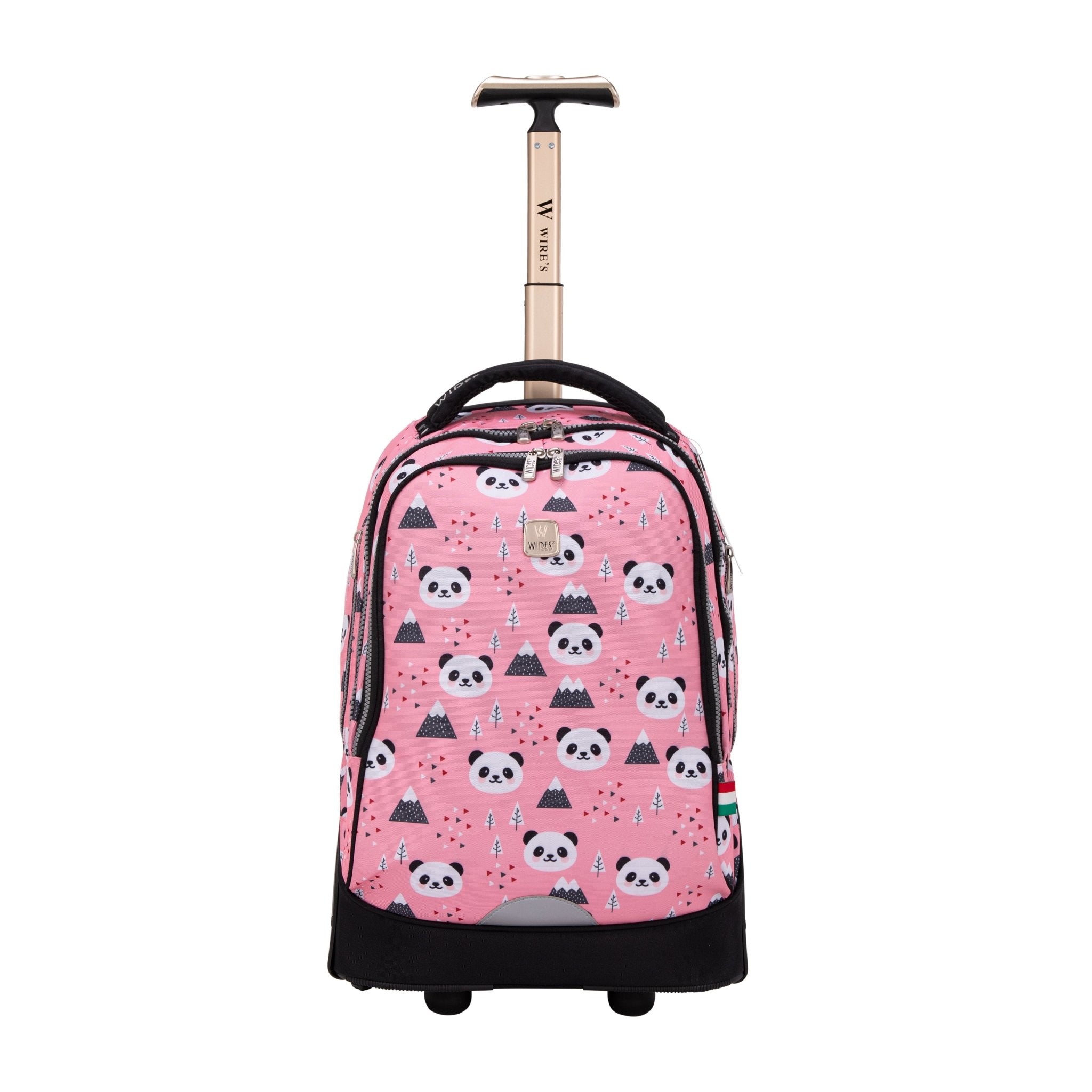 Pink Panda Big Wheel School Bag Trolley Set of 3 (Lunch Bag & Pencil Case)