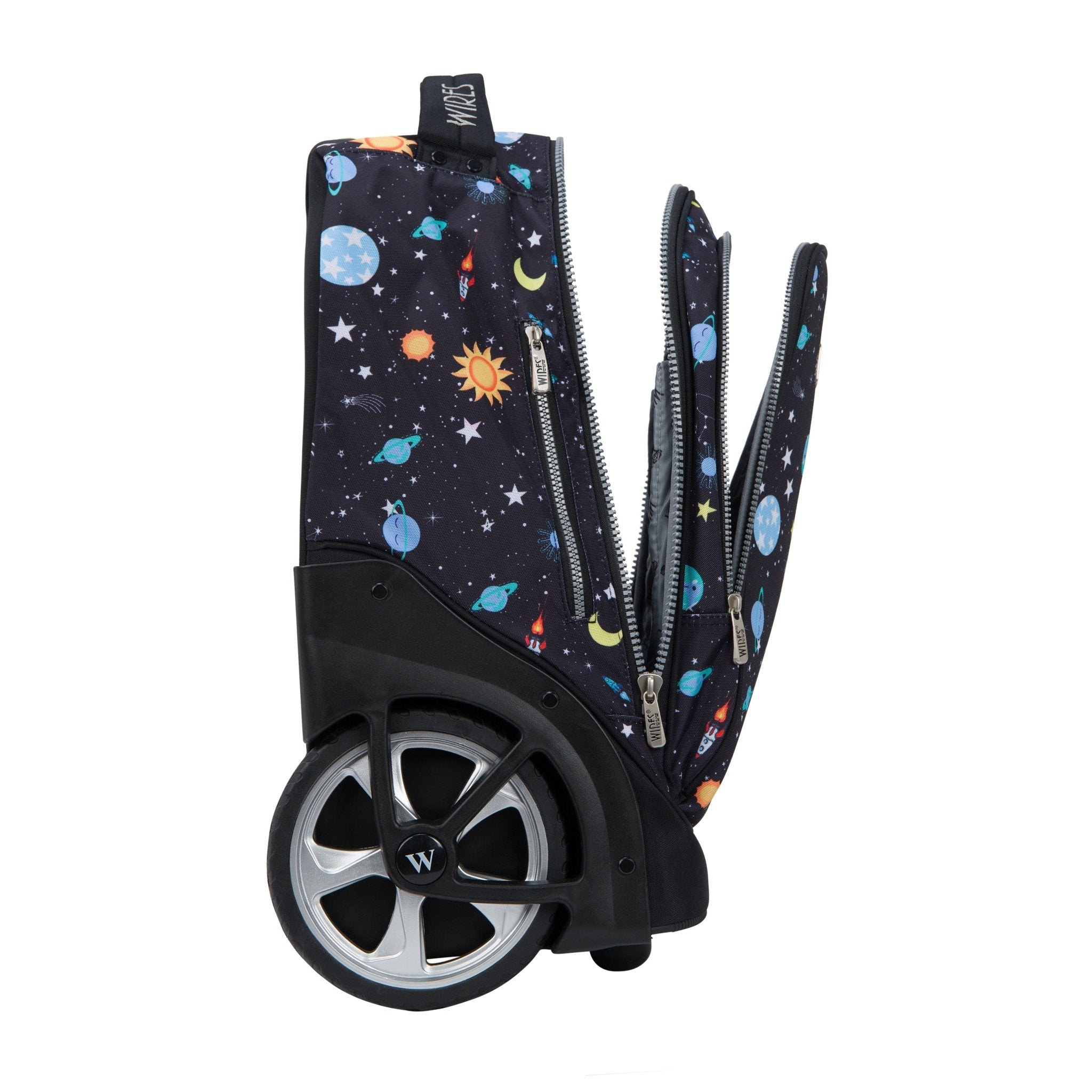 Navy Stars Wires Big Wheel School Bag Trolley Set of 3 (Lunch Bag & Pencil Case)