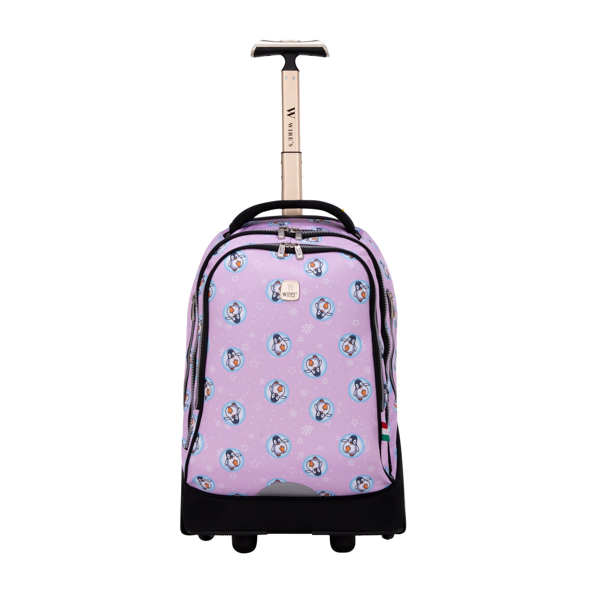 Pink Penguin Big Wheel School Bag Trolley Set of 3 (Lunch Bag & Pencil Case)