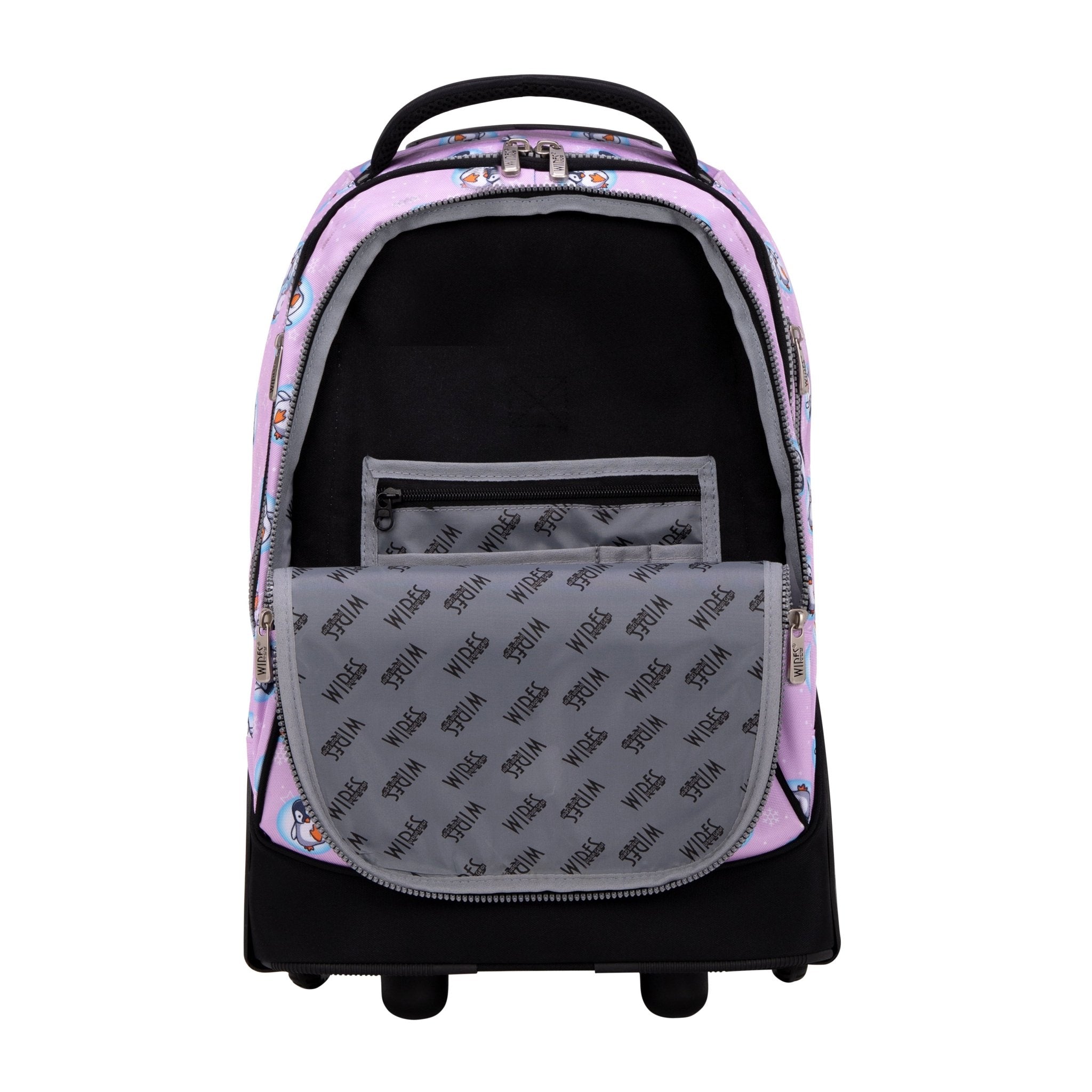 Pink Penguin Big Wheel School Bag Trolley Set of 3 (Lunch Bag & Pencil Case)