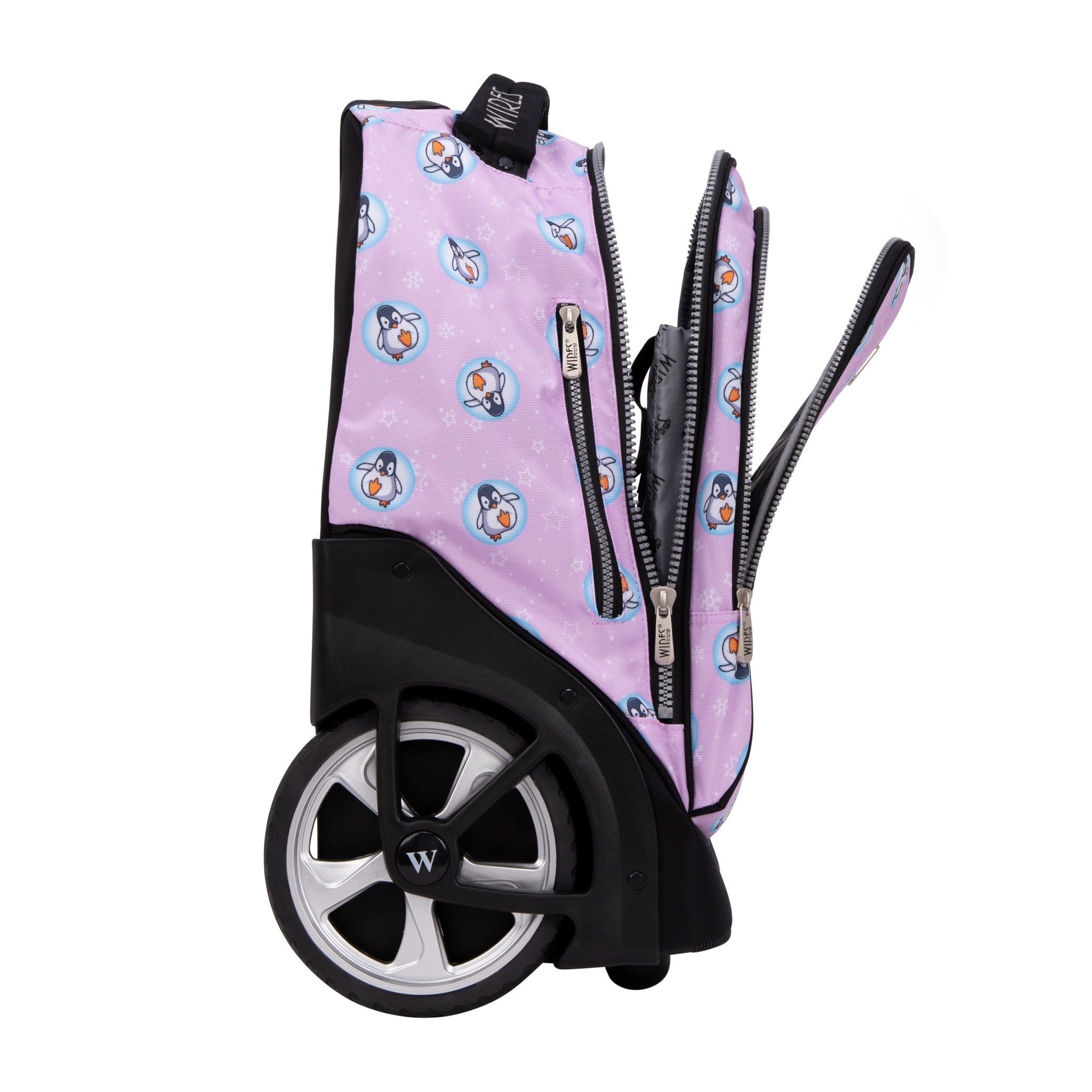 Pink Penguin Big Wheel School Bag Trolley Set of 3 (Lunch Bag & Pencil Case)