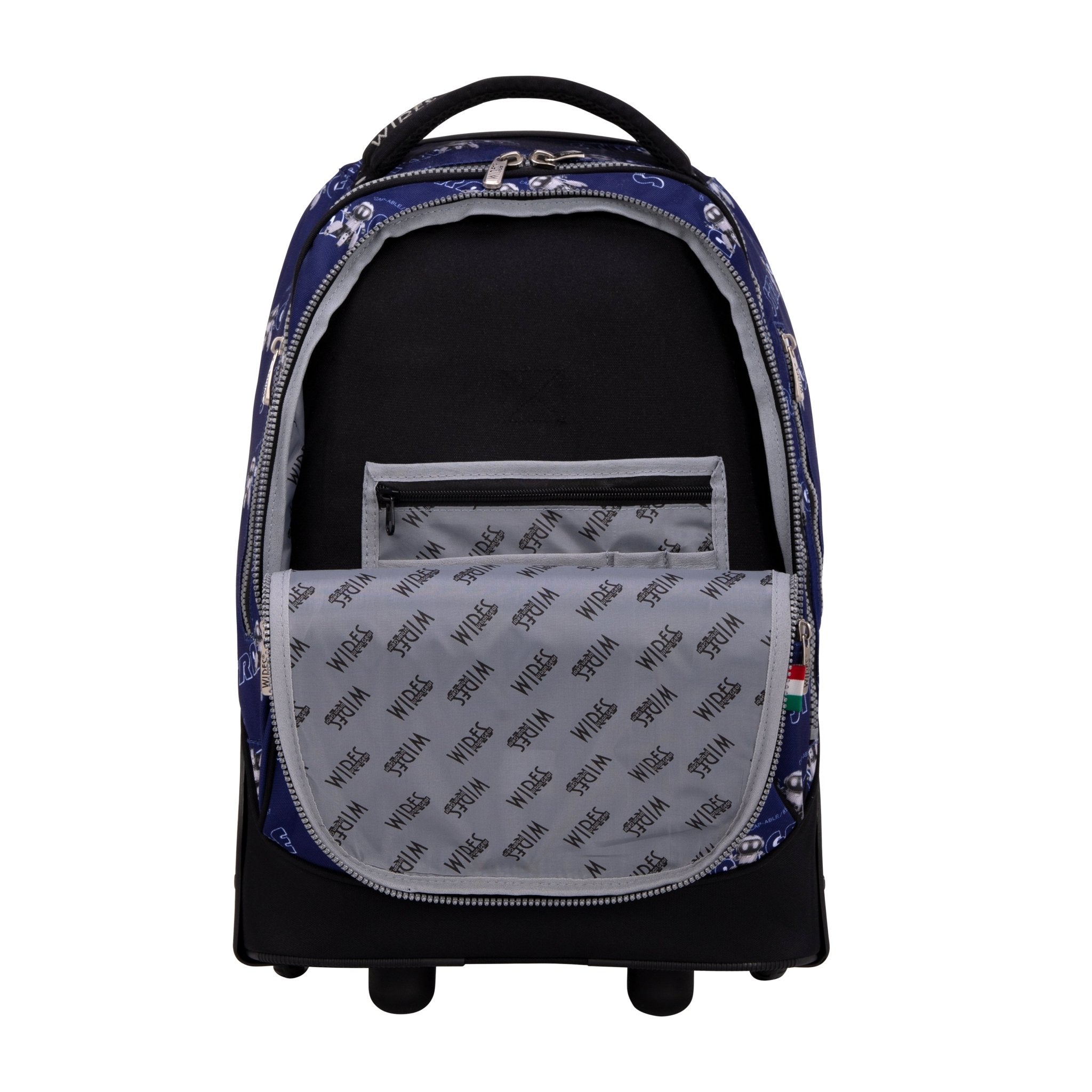 Strange Blue Big Wheel School Bag Trolley Set of 3 (Lunch Bag & Pencil Case)