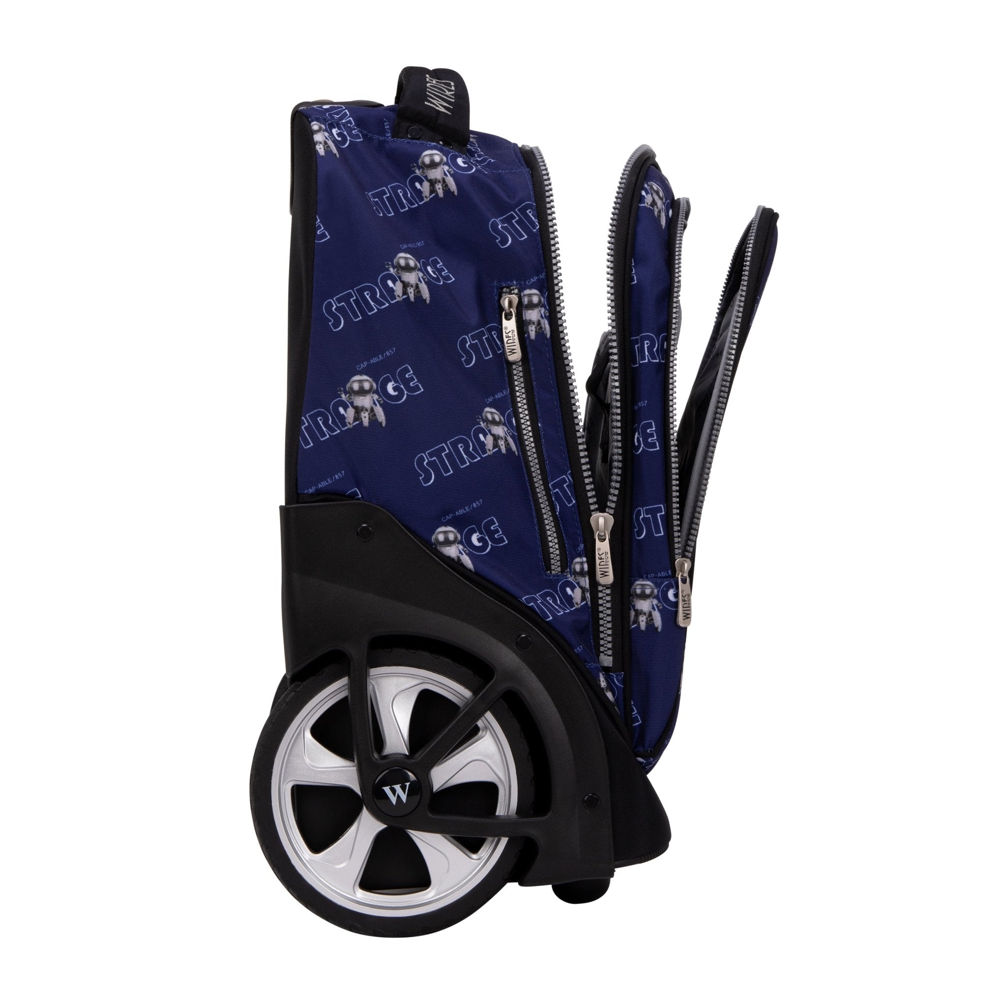 Strange Blue Big Wheel School Bag Trolley Set of 3 (Lunch Bag & Pencil Case)