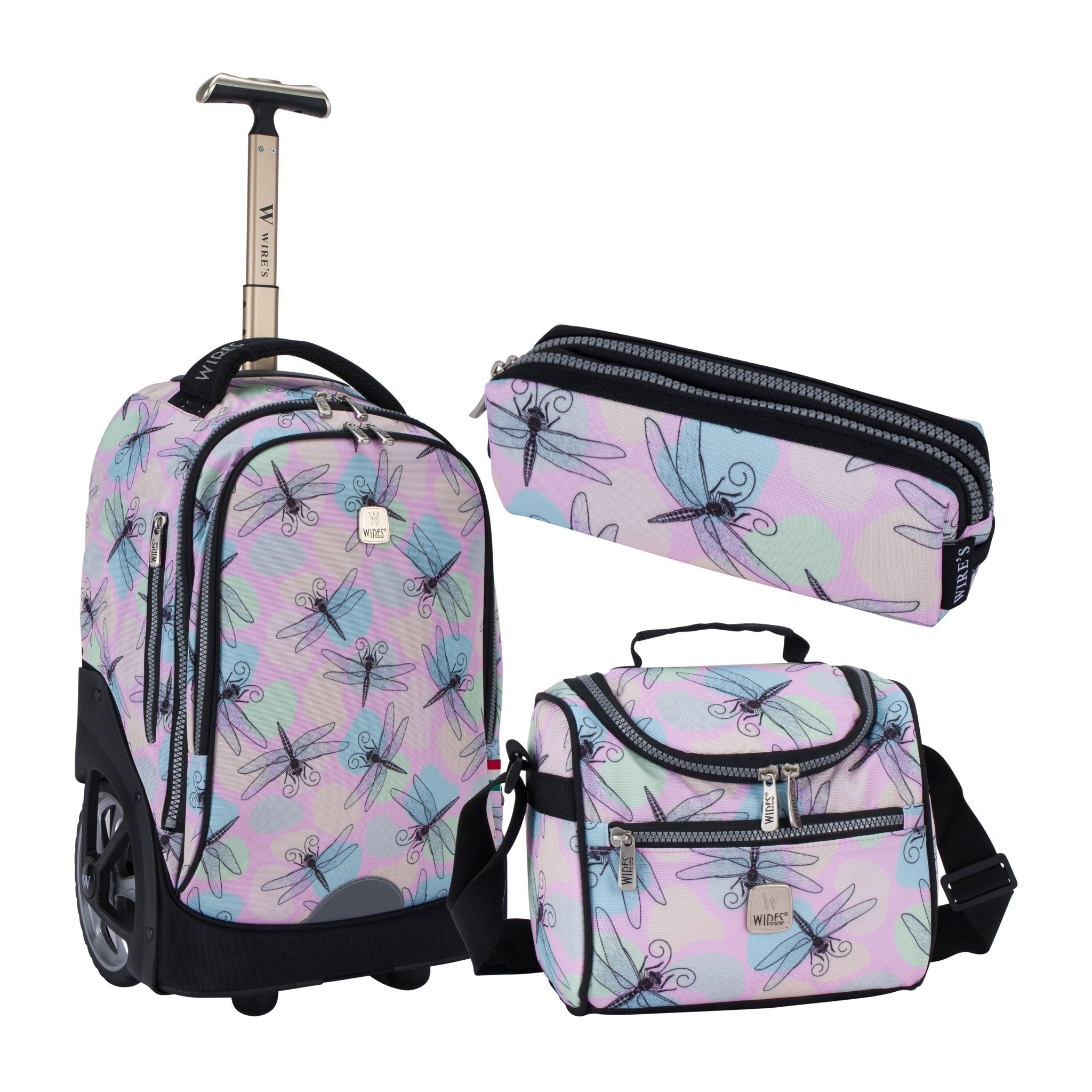 Dragon fly Wires Big Wheel School Bag Trolley Set of 3 (Lunch Bag & Pencil Case)