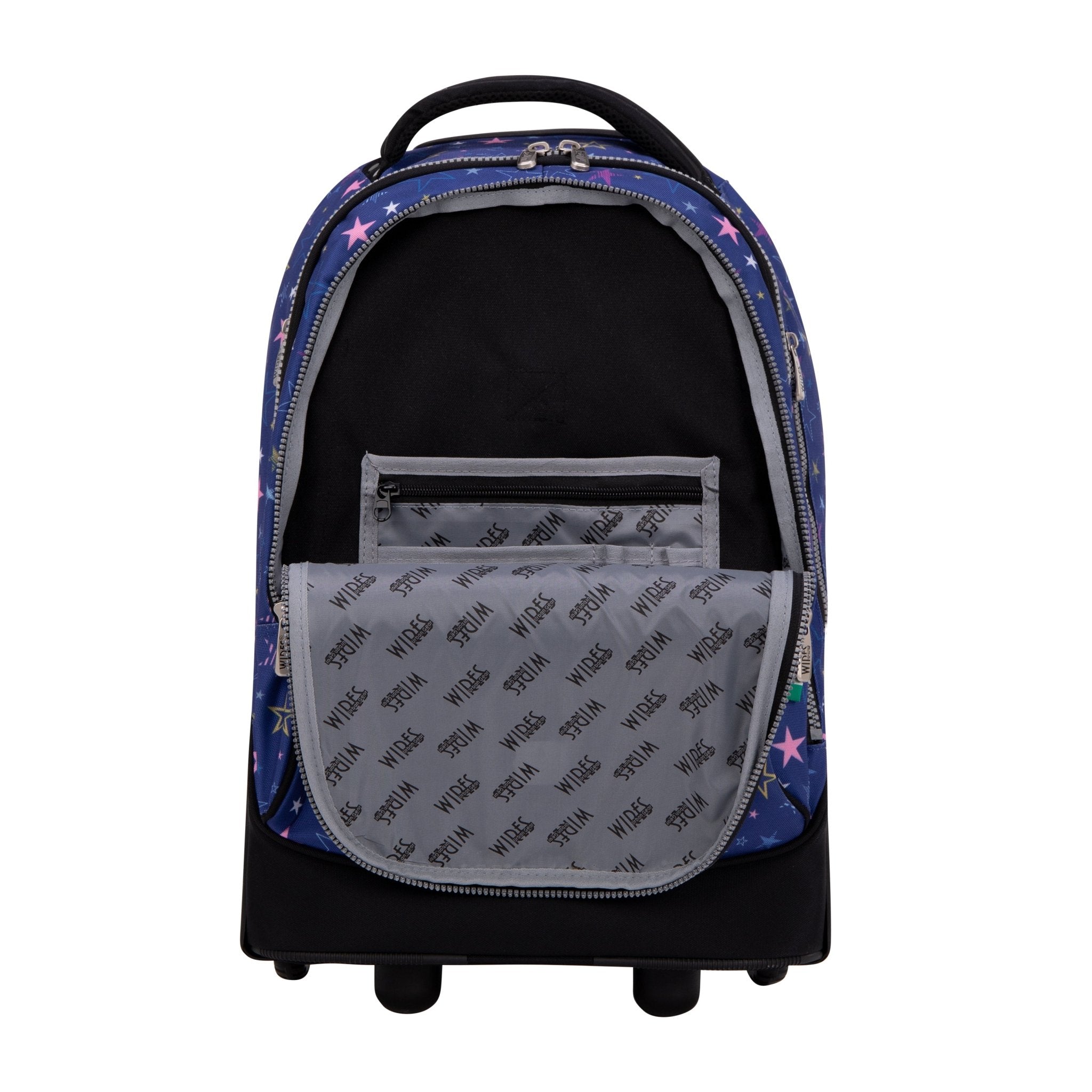 Navy Stars Wires Big Wheel School Bag Trolley Set of 3 (Lunch Bag & Pencil Case)