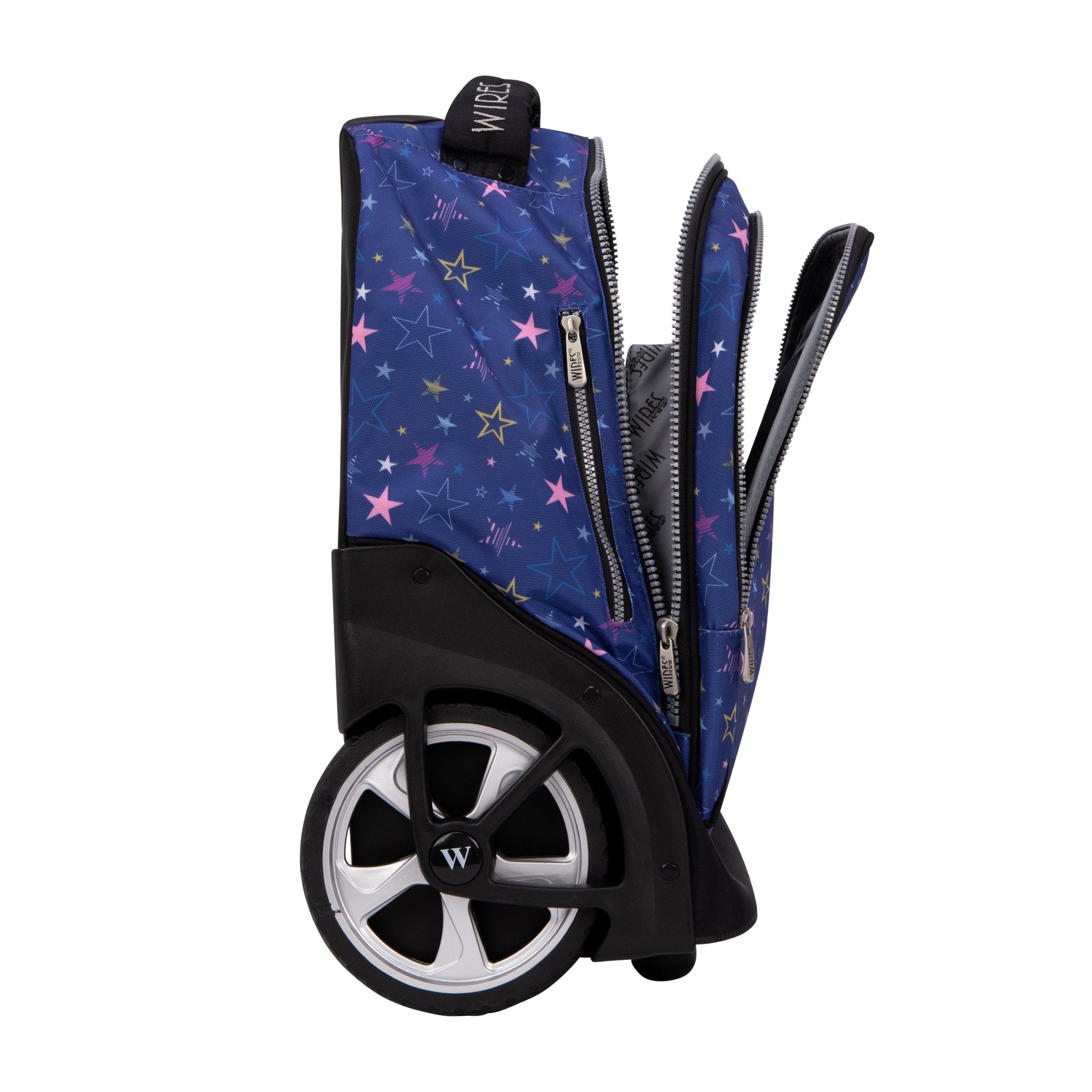 Navy Stars Wires Big Wheel School Bag Trolley Set of 3 (Lunch Bag & Pencil Case)