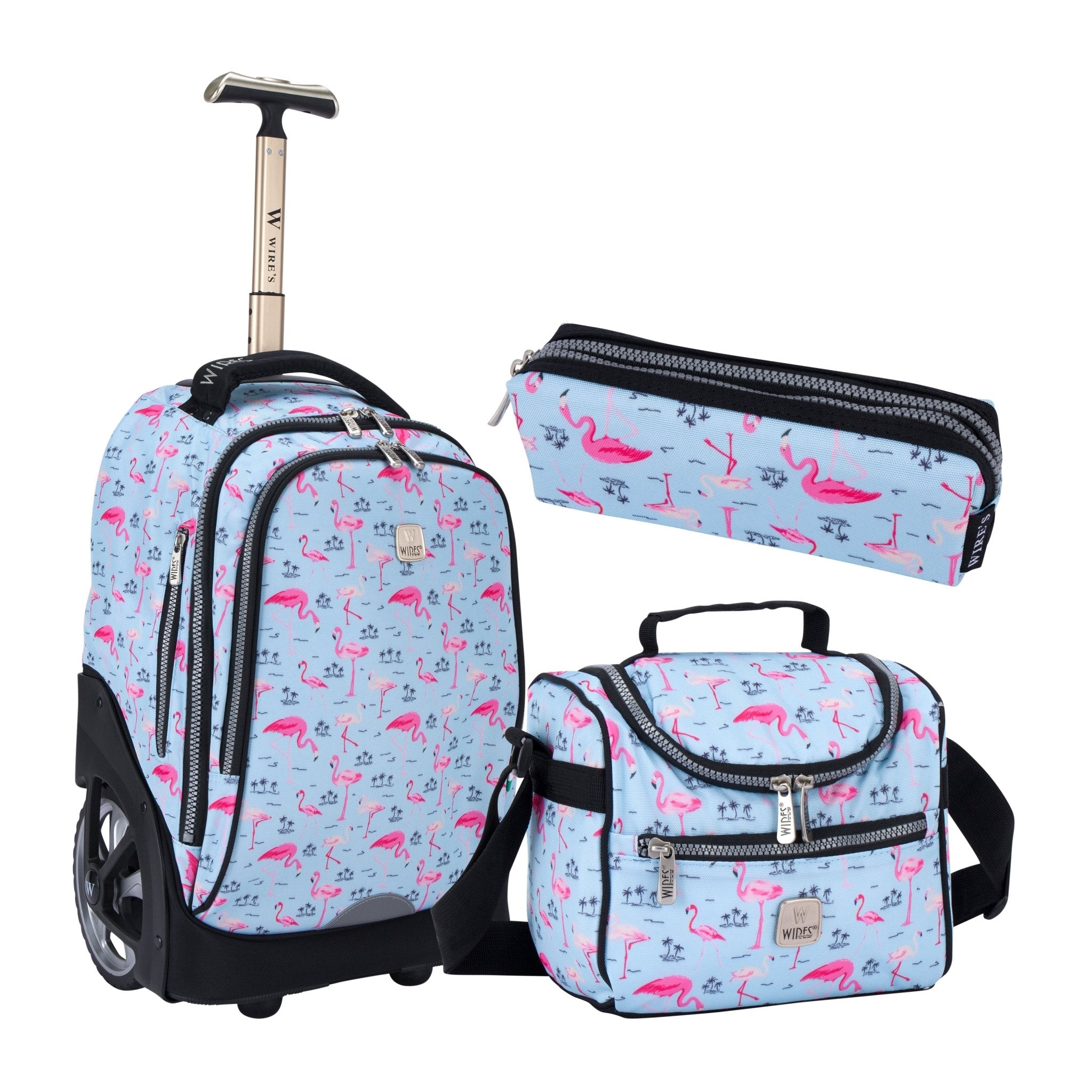 Flamingo Summer Wires Big Wheel School Bag Trolley Set of 3 (Lunch Bag & Pencil Case)