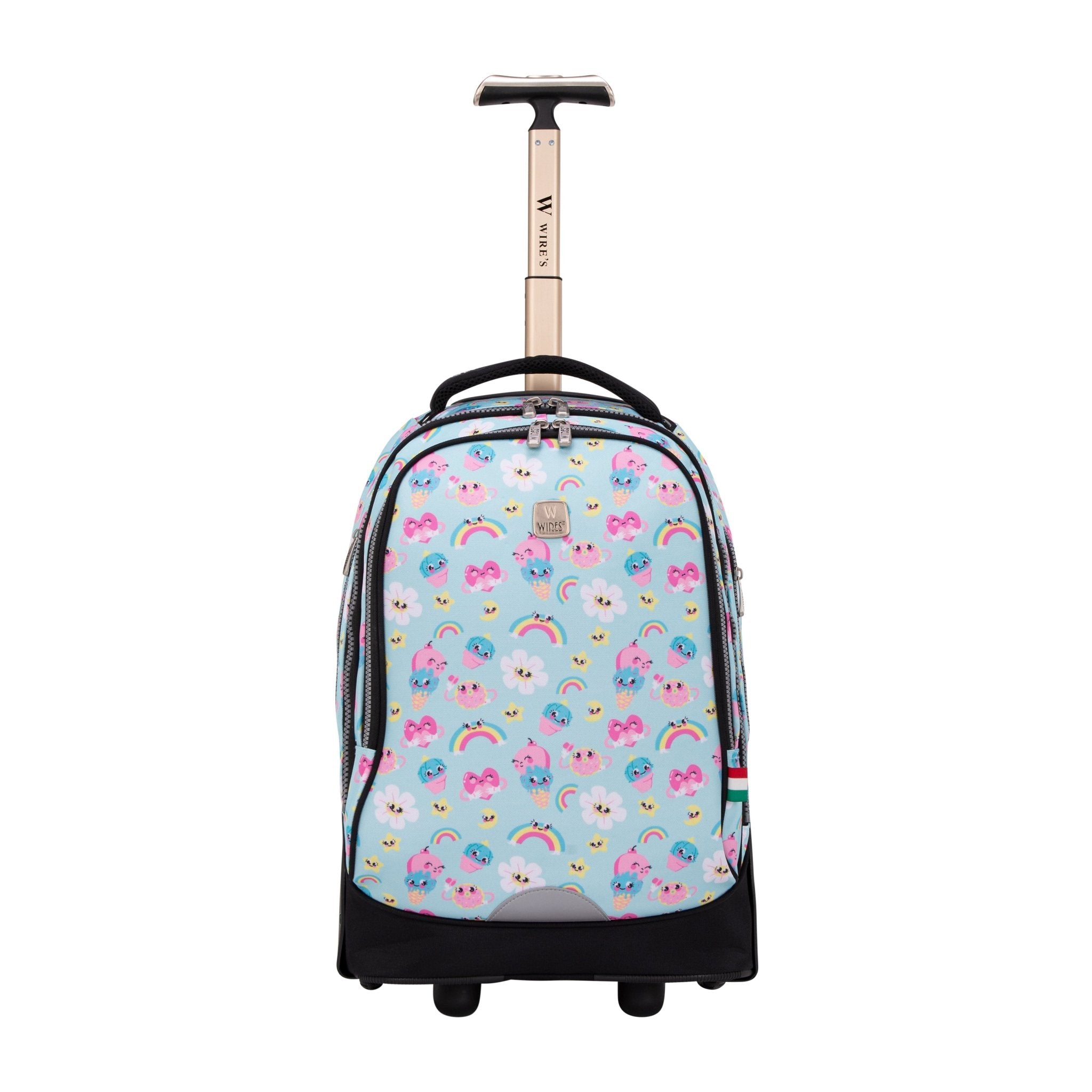 Pink Flower Petals Wires Big Wheel School Bag Trolley Set of