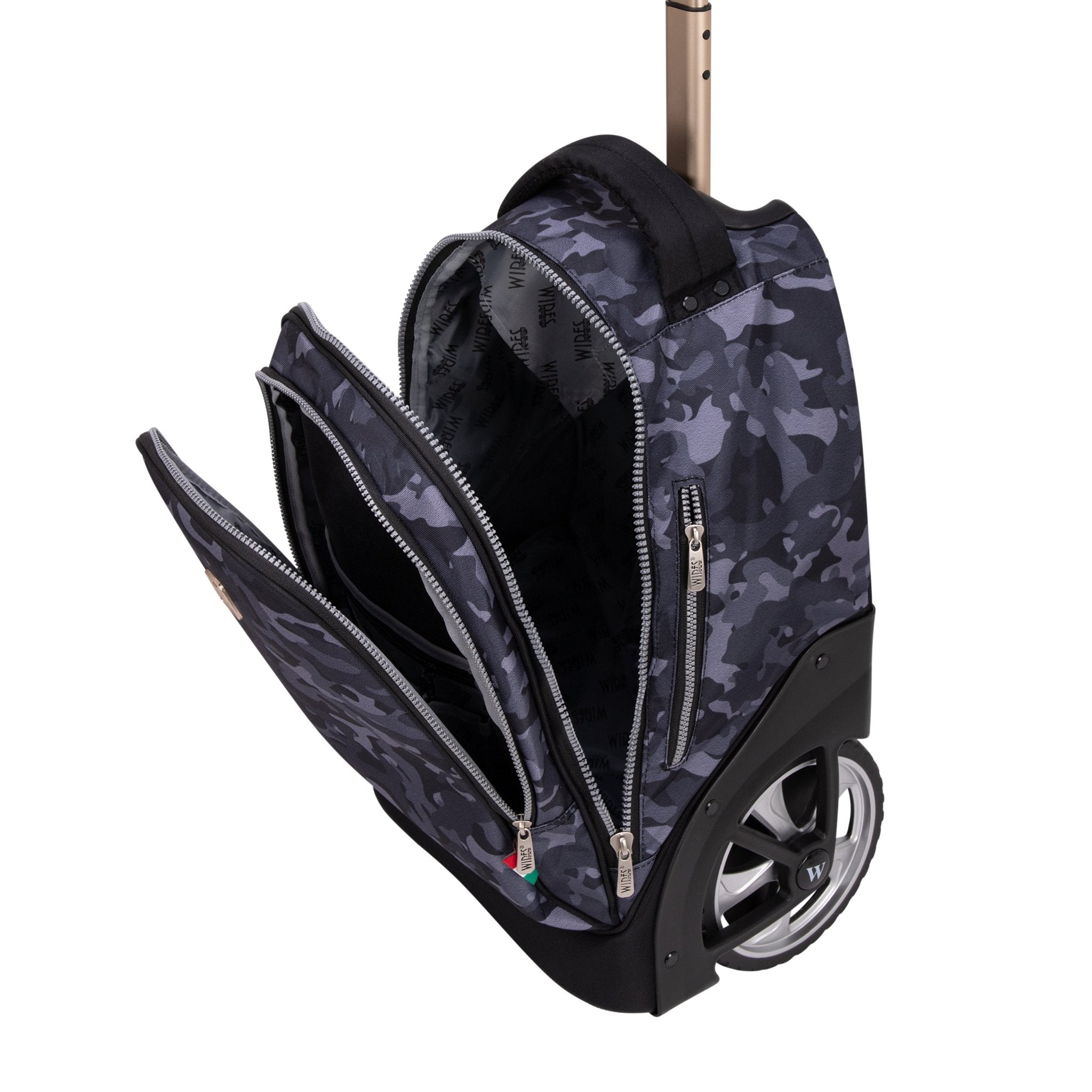 Navy Camouflage Big Wheel School Bag Trolley Set of 3 (Lunch Bag & Pencil Case)