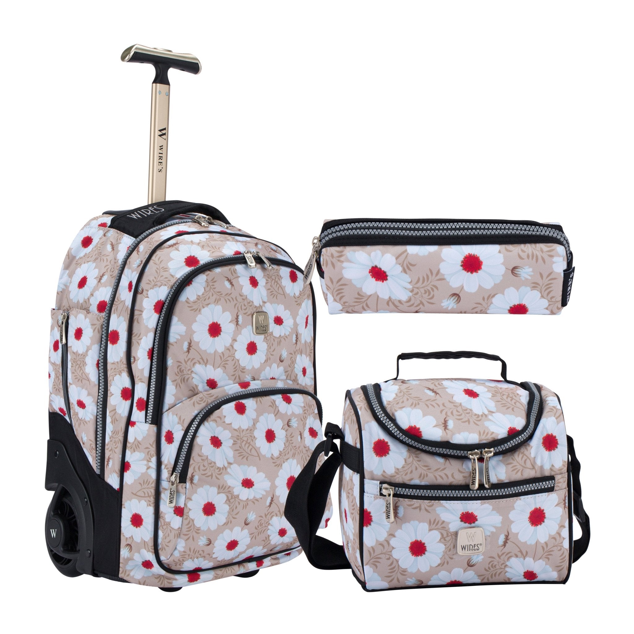 Daisy White Wires Mini Wheel School Bags Trolly Set of 3pcs