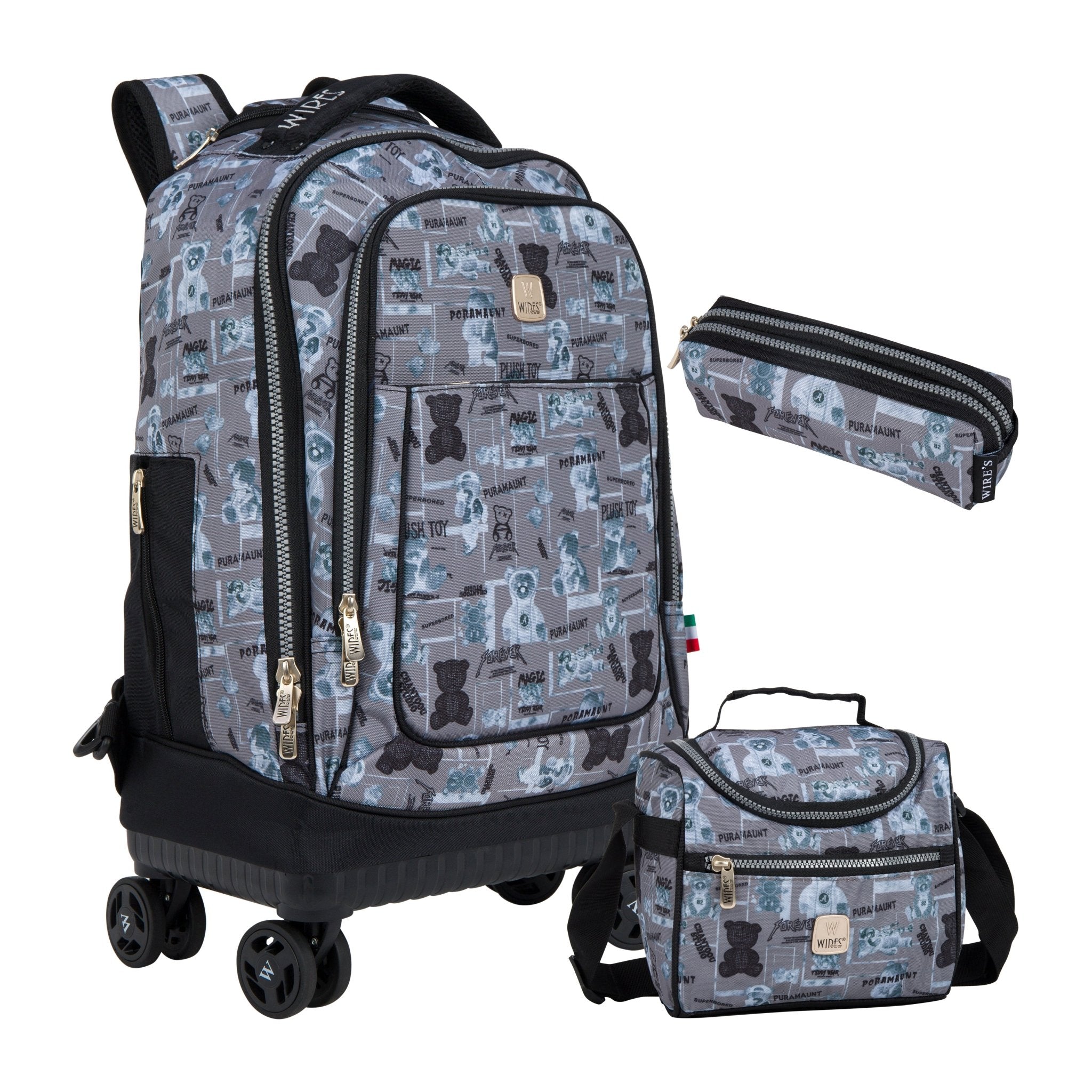 4-Wheels Multiple School Backpack Trolley Set (Lunch bag & Pencil Case)