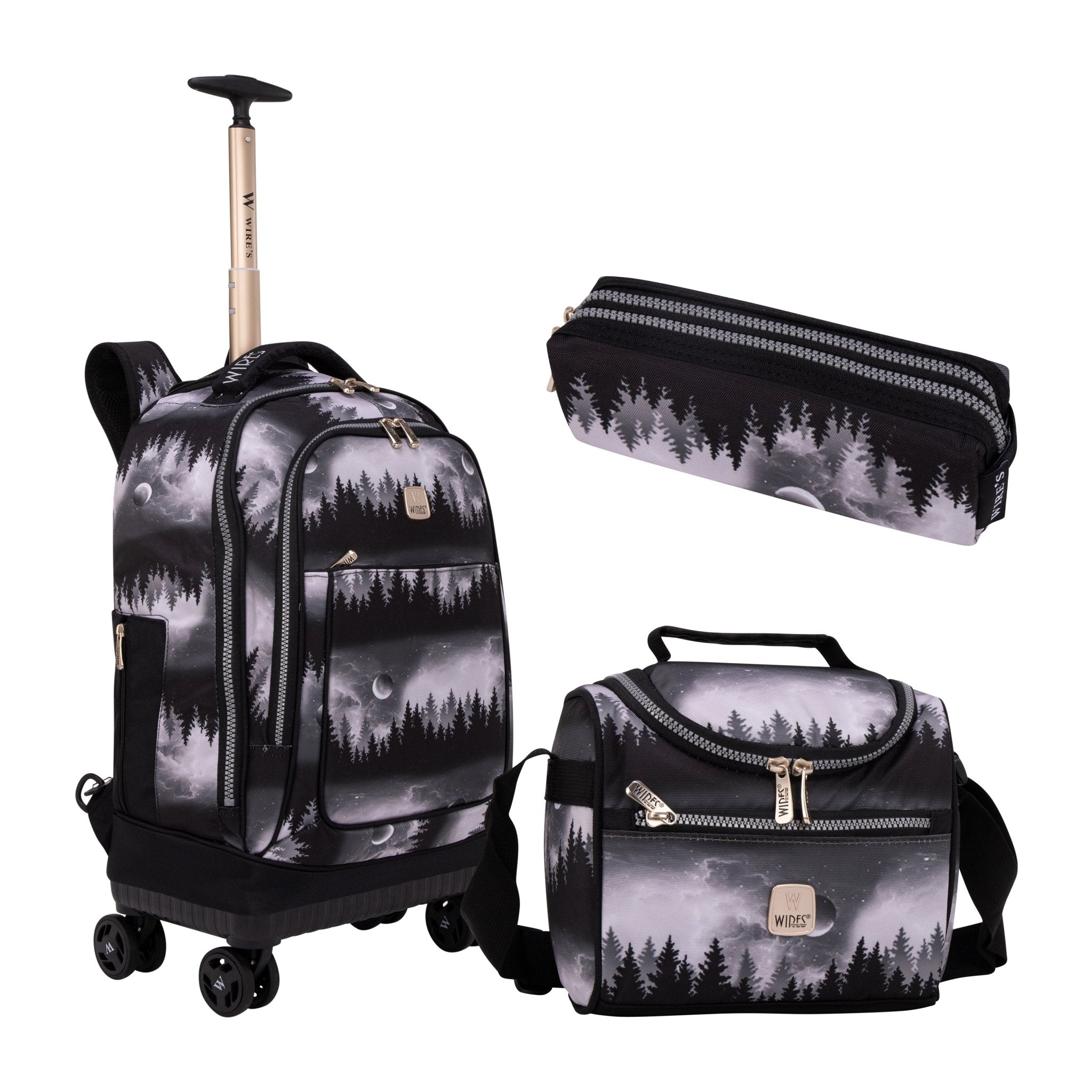 Mystery Forest 8-Wheels School Backpack Trolley Set (Lunch bag & Pencil Case)