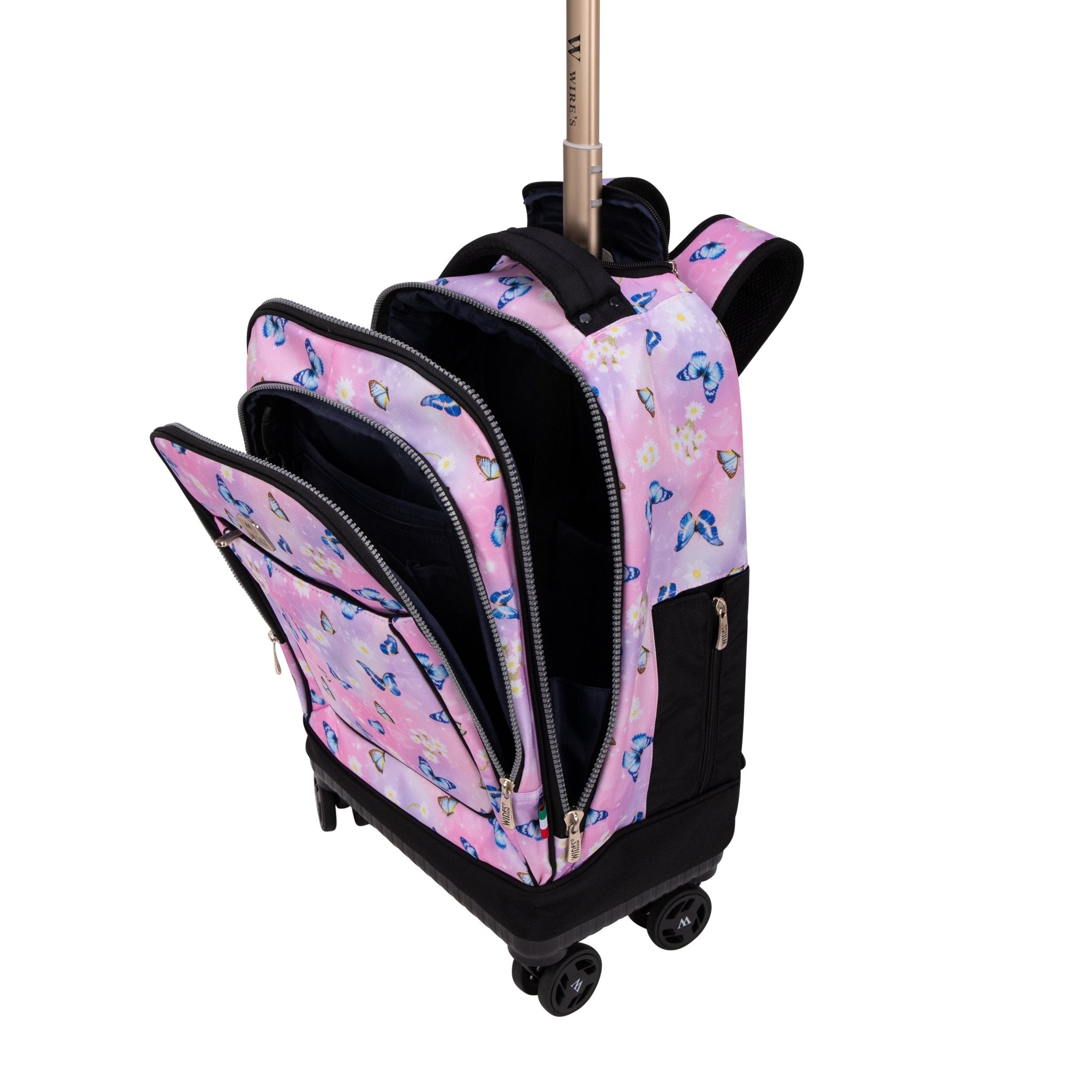 Pink Butterfly Wires 8-Wheels School Backpack Trolley Set (Lunch bag & Pencil Case)