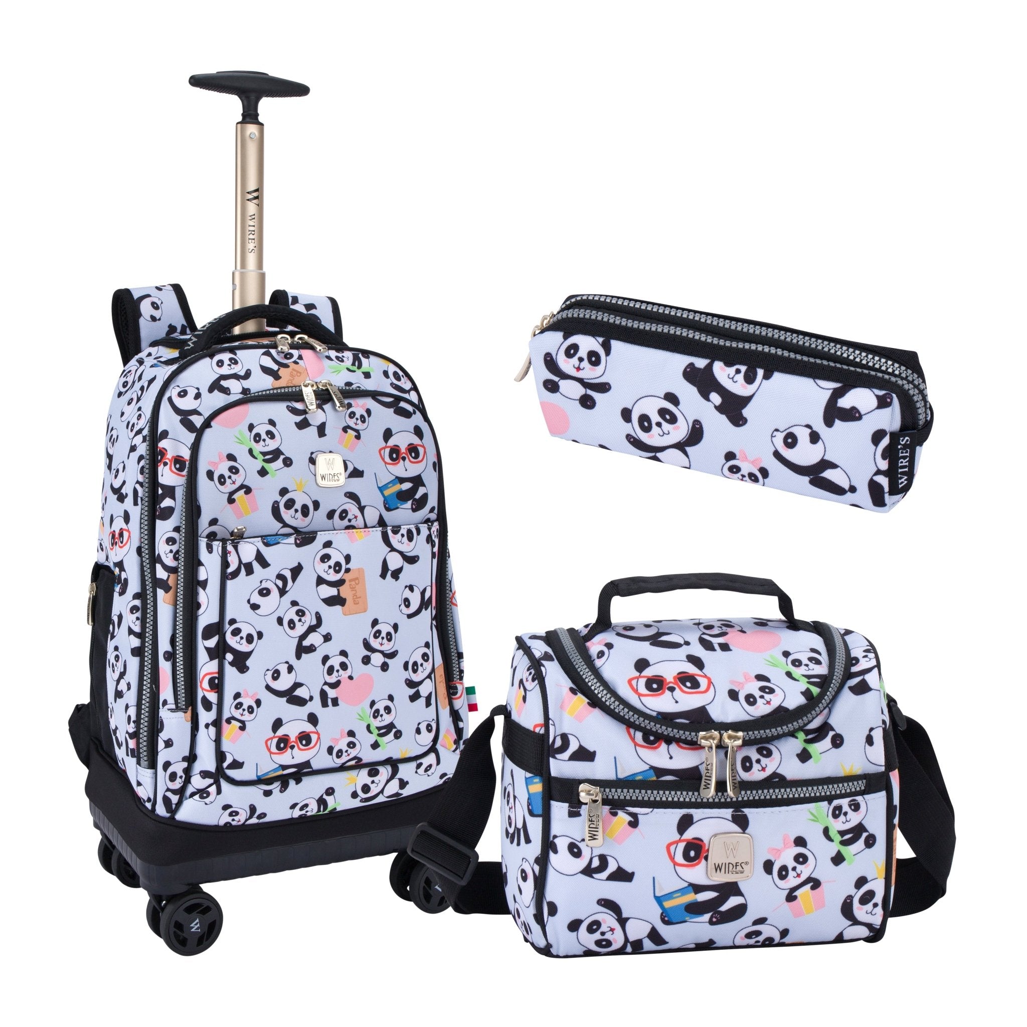 Mist Panda Wires 8-Wheels School Backpack Trolley Set (Lunch bag & Pencil Case)