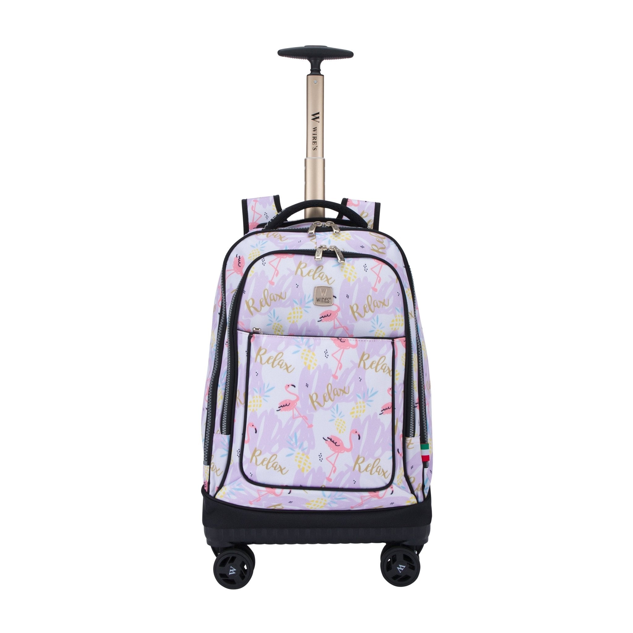 Flamingo Wires 8-Wheels School Backpack Trolley Set (Lunch bag & Pencil Case)