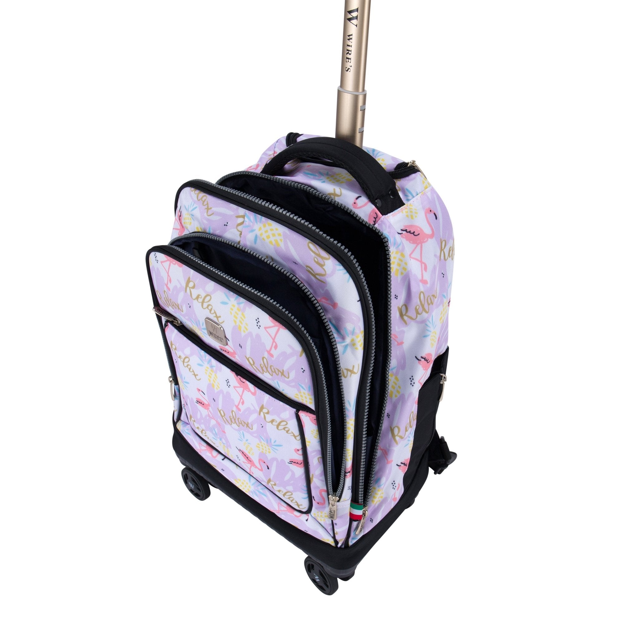 Flamingo Wires 8-Wheels School Backpack Trolley Set (Lunch bag & Pencil Case)