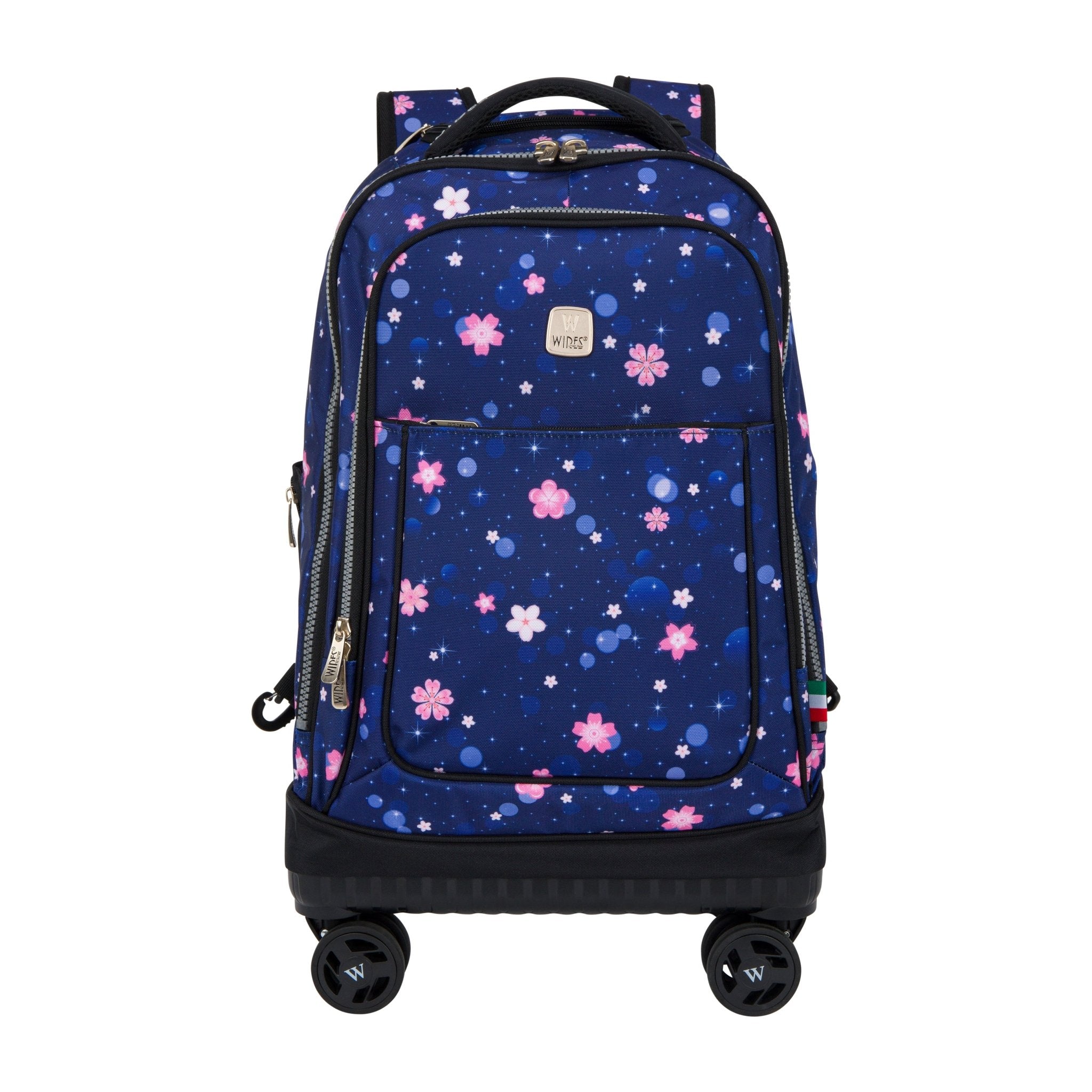 Navy Flower 8-Wheels School Backpack Trolley Set (Lunch bag & Pencil Case)