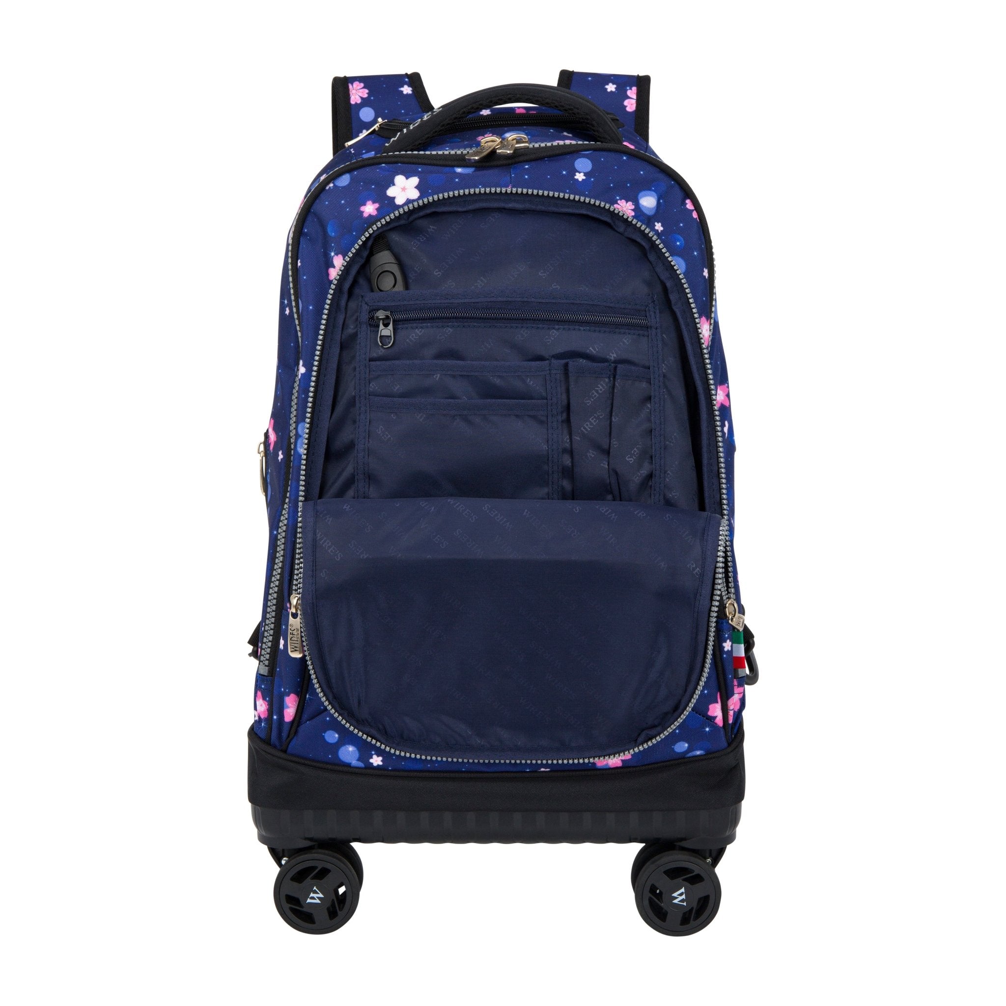 Navy Flower Wires 8-Wheels School Backpack Trolley Set (Lunch bag & Pencil Case)