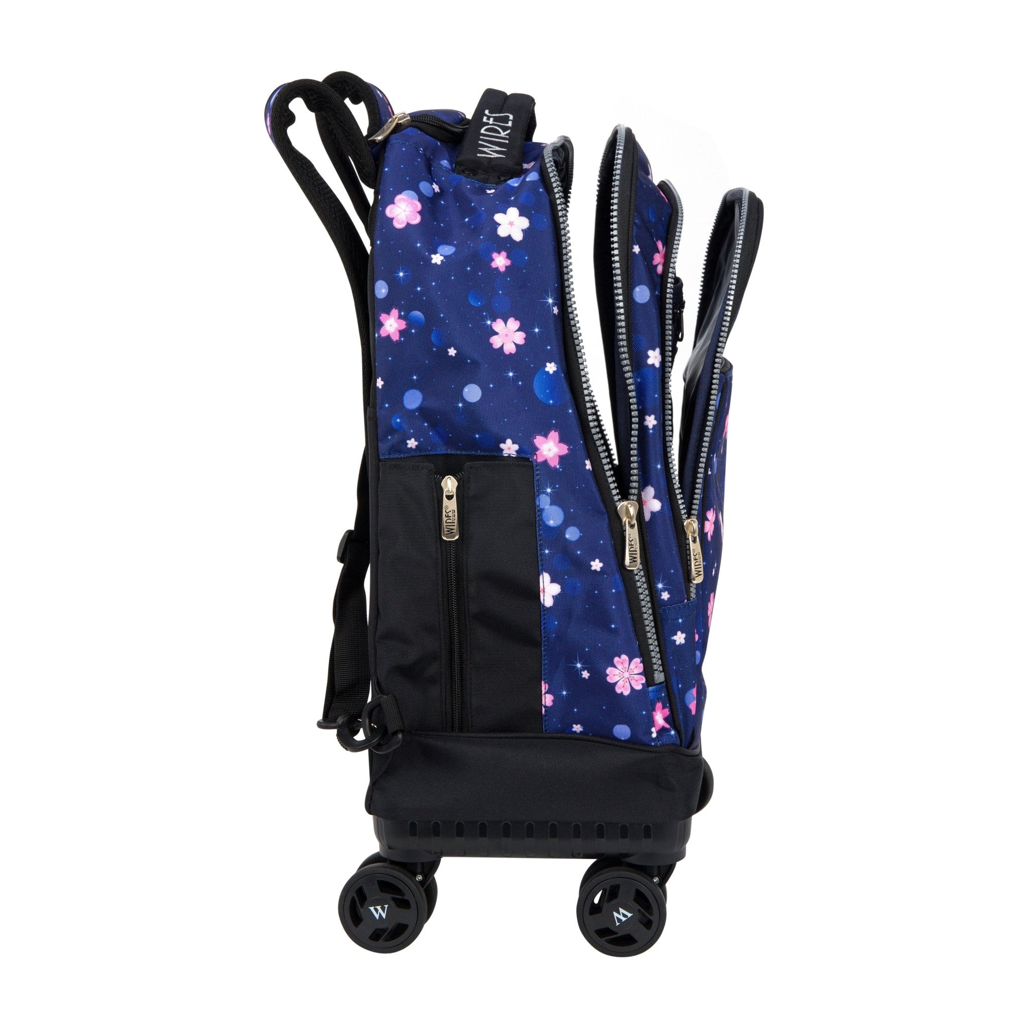 Navy Flower 8-Wheels School Backpack Trolley Set (Lunch bag & Pencil Case)