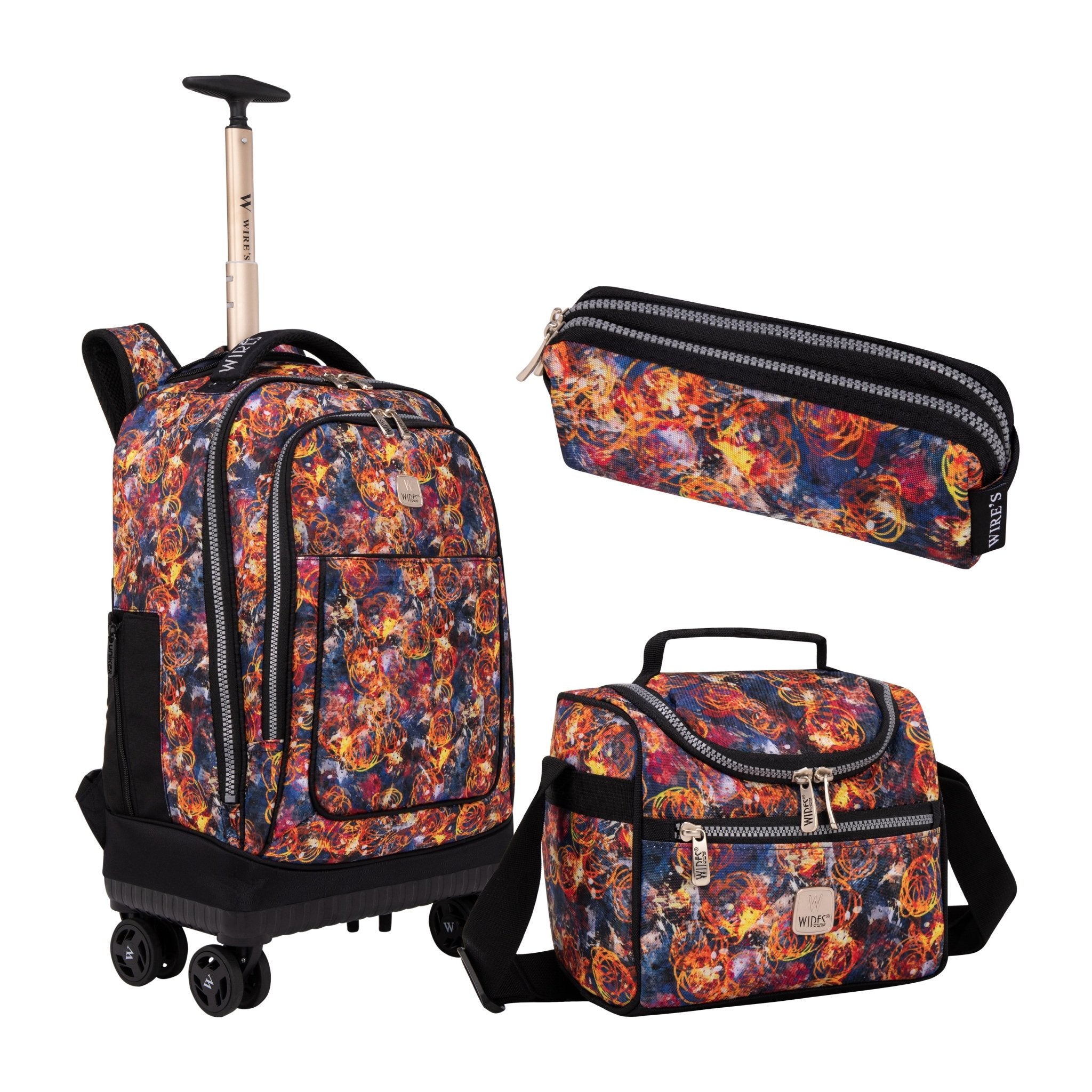 Ring Flame Wires 8-Wheels School Backpack Trolley Set (Lunch bag & Pencil Case)