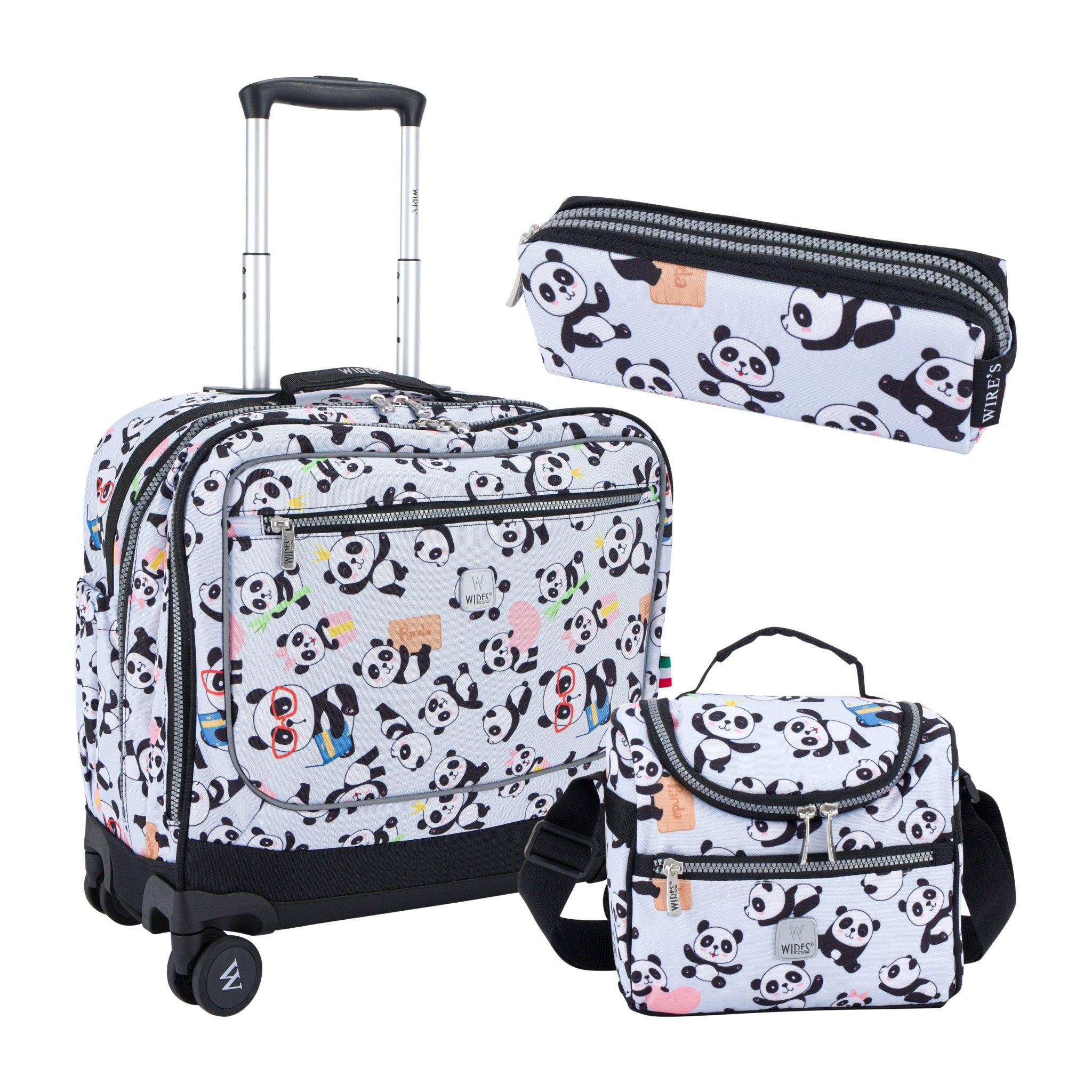 Mist Panda School Bag Trolley Set of 4(Lunch Bag & Pencil Case)+Lunch Box