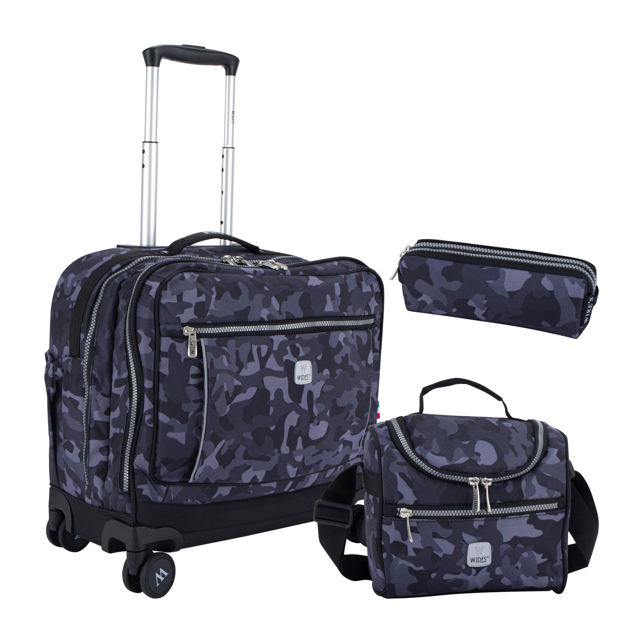 Navy Camouflage School Bag Trolley Set of 4(Lunch Bag & Pencil Case)+Lunch Box