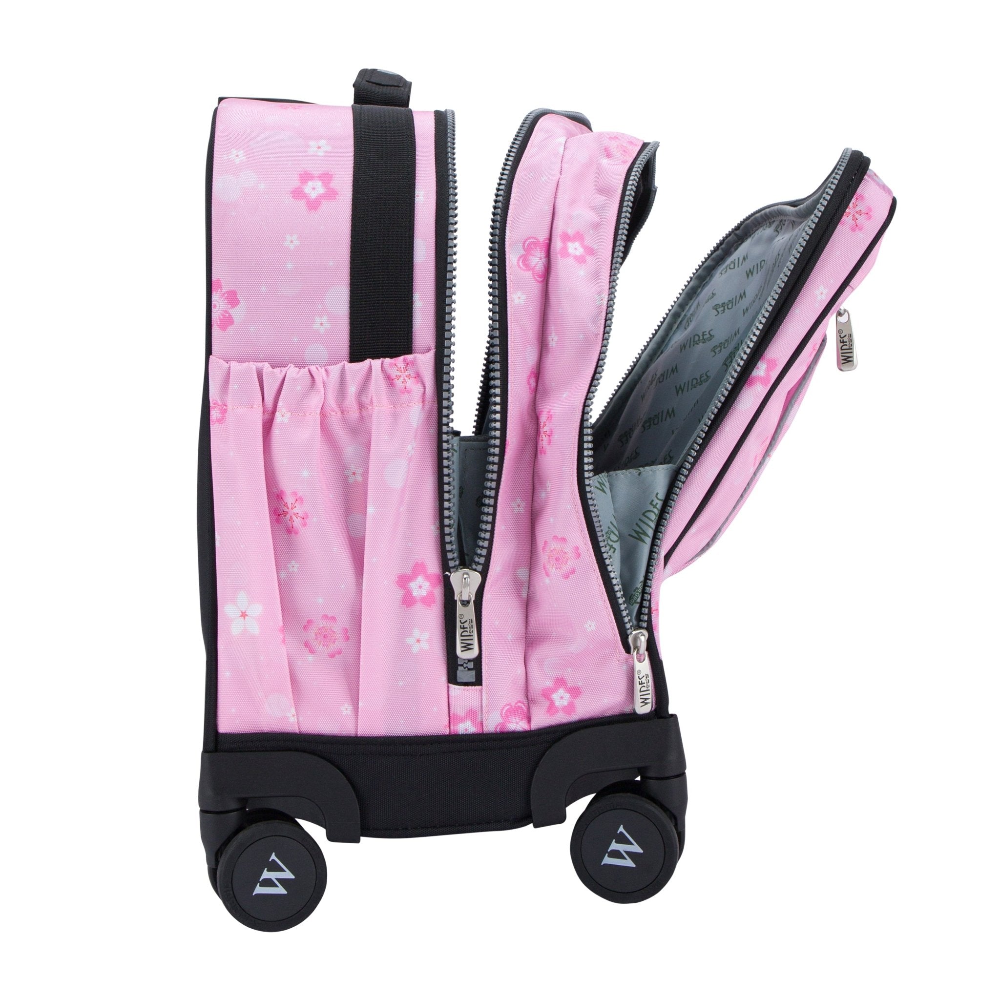 Pink Snowflakes 8 Wheels School Bag Trolley Set of 4(Lunch Bag & Pencil Case)+Lunch Box