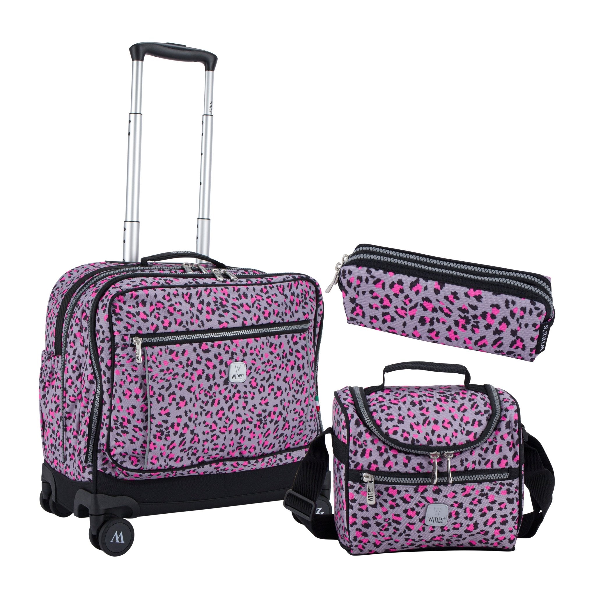 Pink Leopard School Bag Trolley Set of 4(Lunch Bag & Pencil Case)+Lunch Box