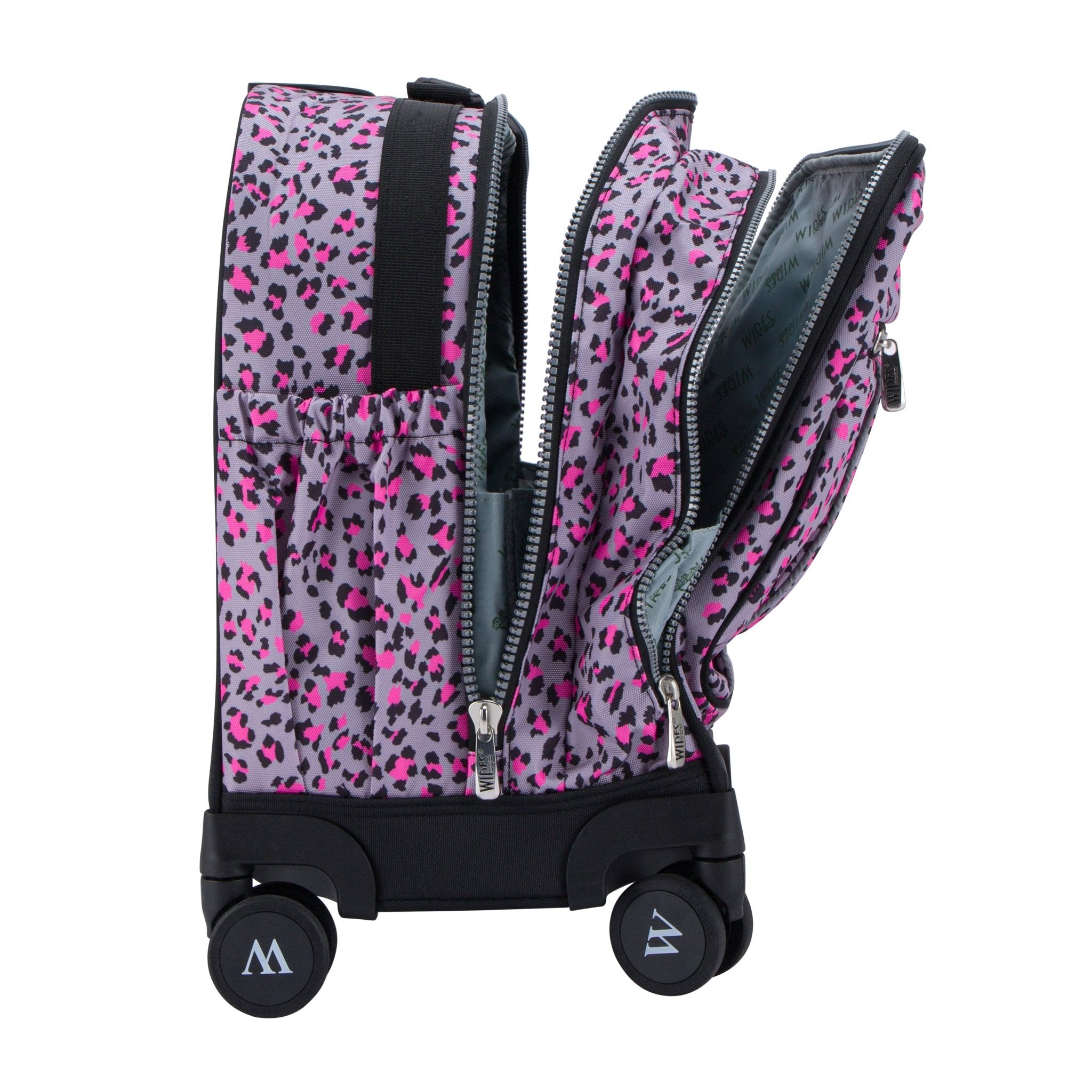 Pink Leopard 8 Wheels School Bag Trolley Set of 4(Lunch Bag & Pencil Case)+Lunch Box