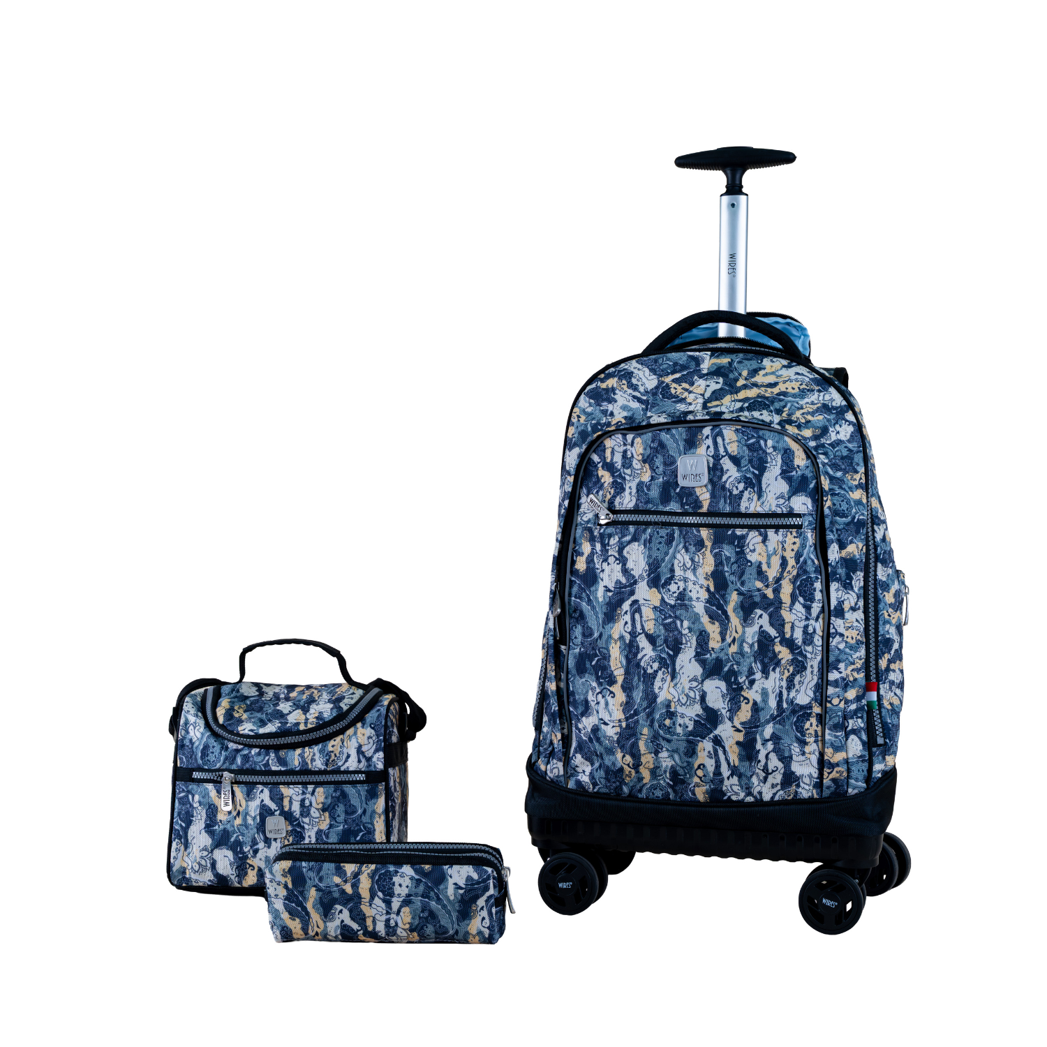 Graffiti 4 - Wheels School Backpack Trolley Set (Lunch bag & Pencil Case) - MOON - Back 2 School - Wires