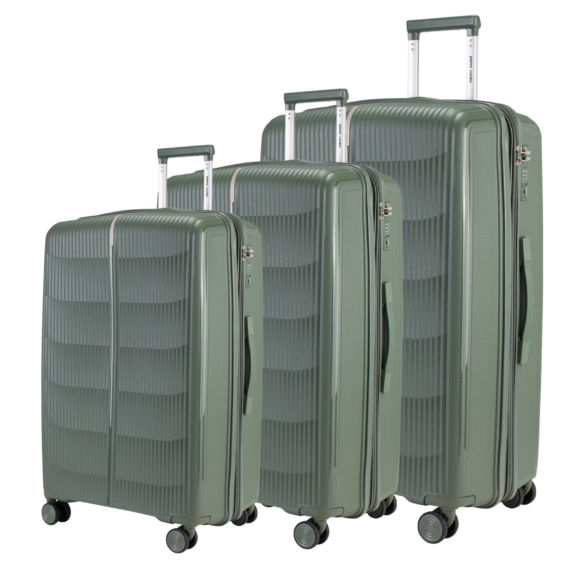 Pierre Cardin Unbreakable PP Suitcases Set Of 3 with Free Beauty Case-Green