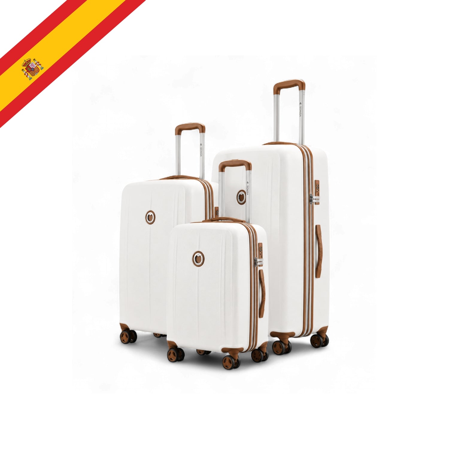 Aragon Hardside Luggage Set of 3, White/Brown