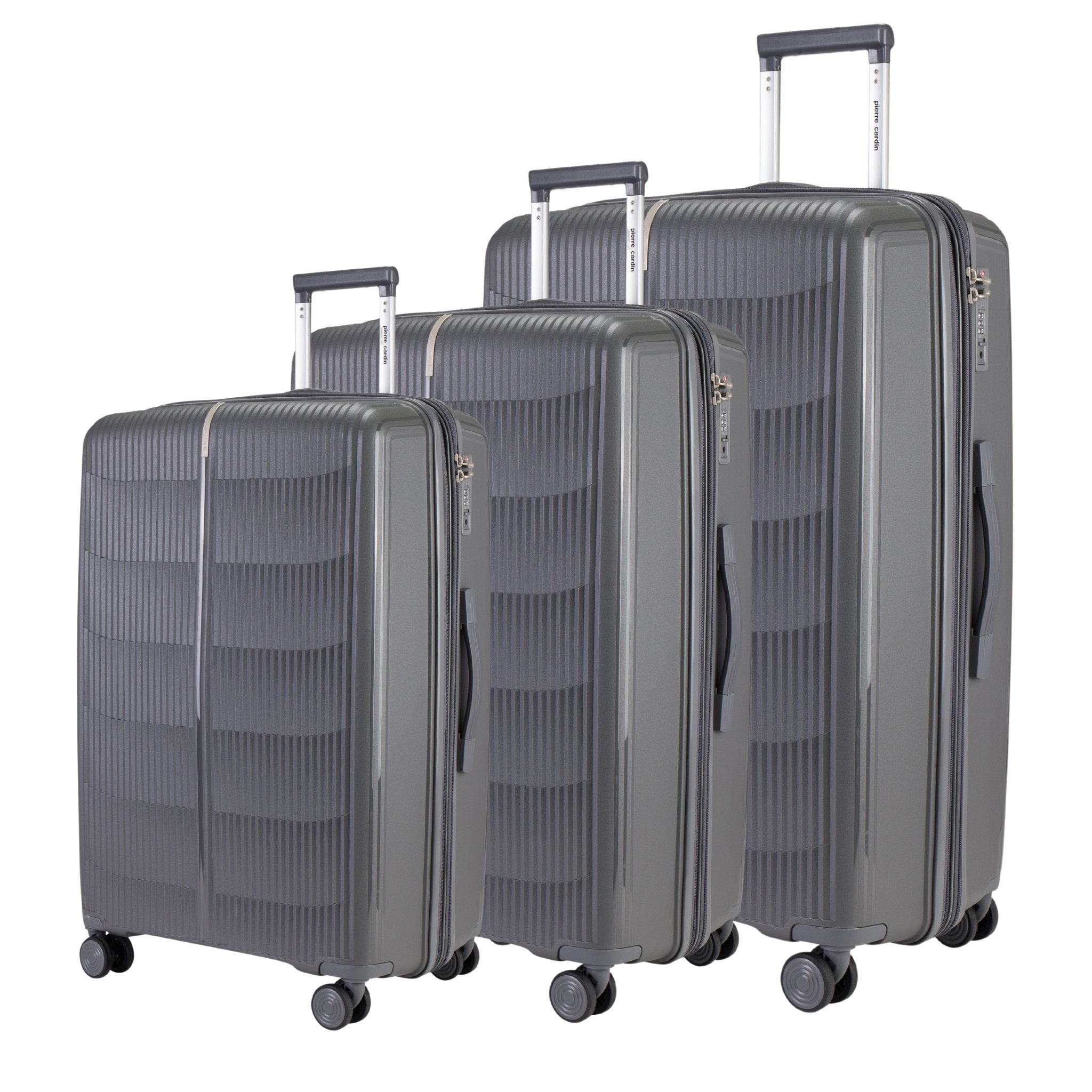 Pierre Cardin Unbreakable PP Suitcases Set Of 3 with Free Beauty Case-D.Grey