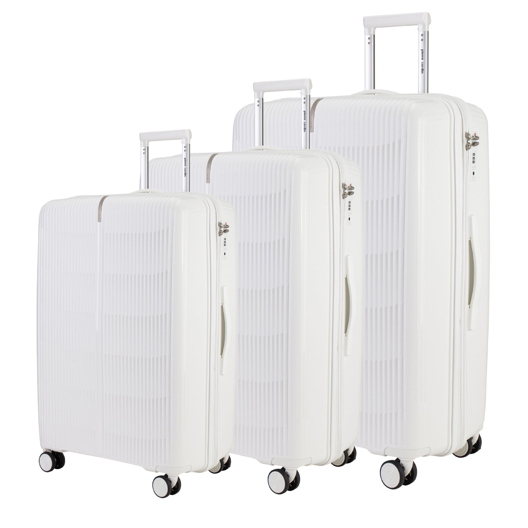 Pierre Cardin Unbreakable PP Suitcases Set Of 3 with Free Beauty Case-White