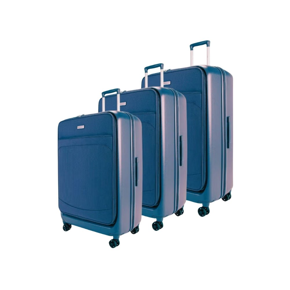 Pierre Cardin Hybrid Suitcase Set of 3, Hard Case with Front Soft Pocket in Black