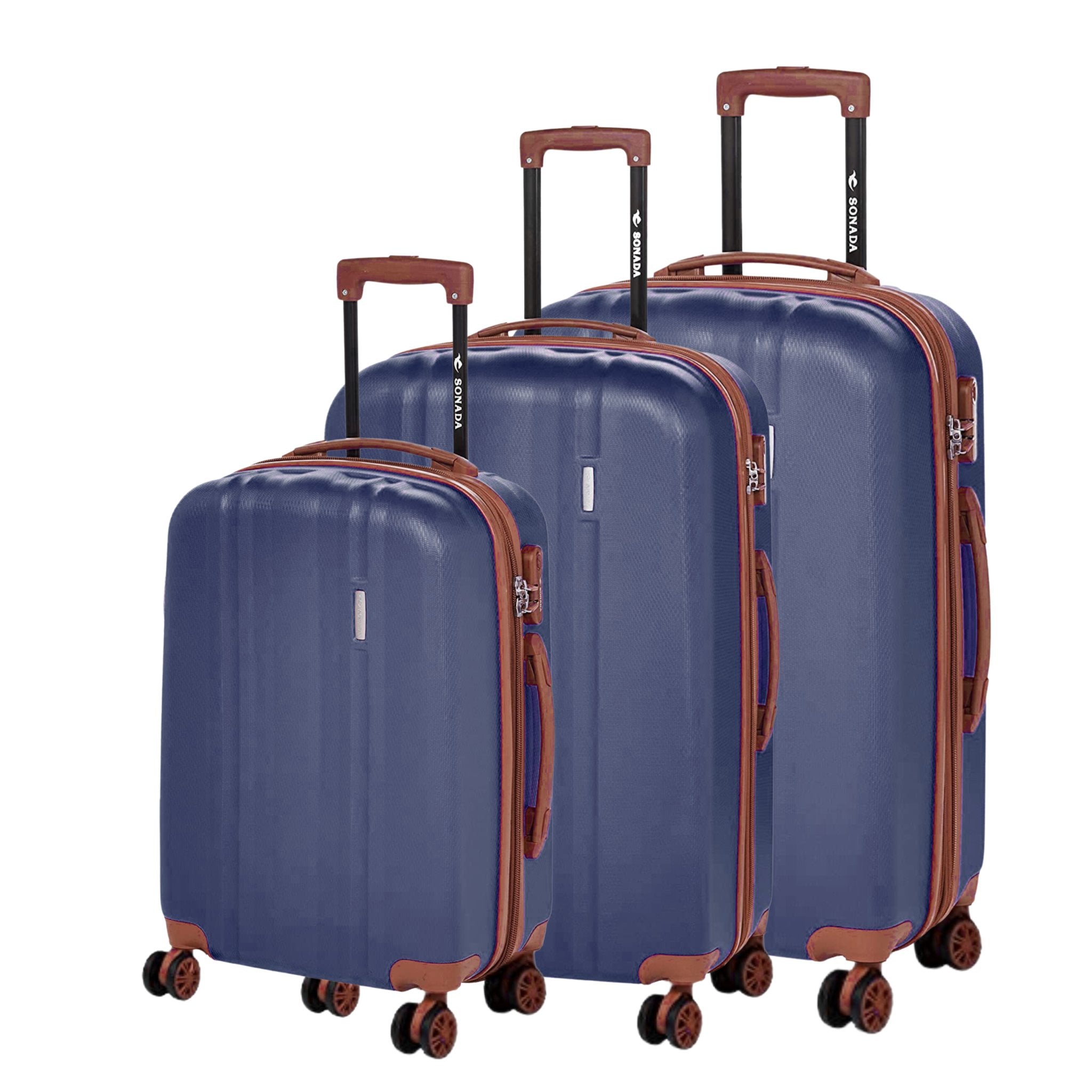 Sonada Upright Suitcases Trolley Set of 3 - Navy