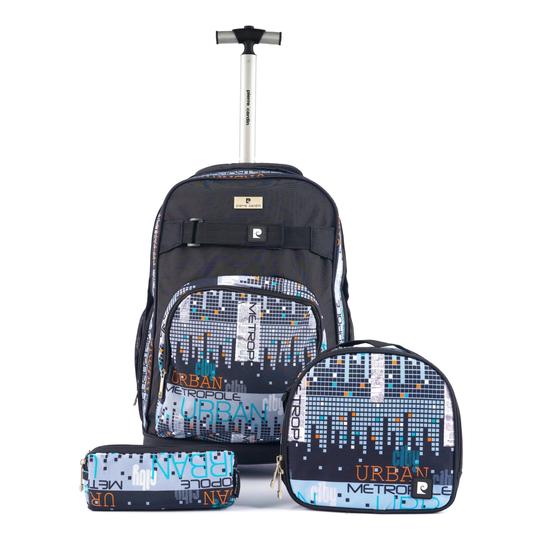 Backpack Trolley with Lunch Bag + Pencil Case black with blue-yellow-red round shape - MOON