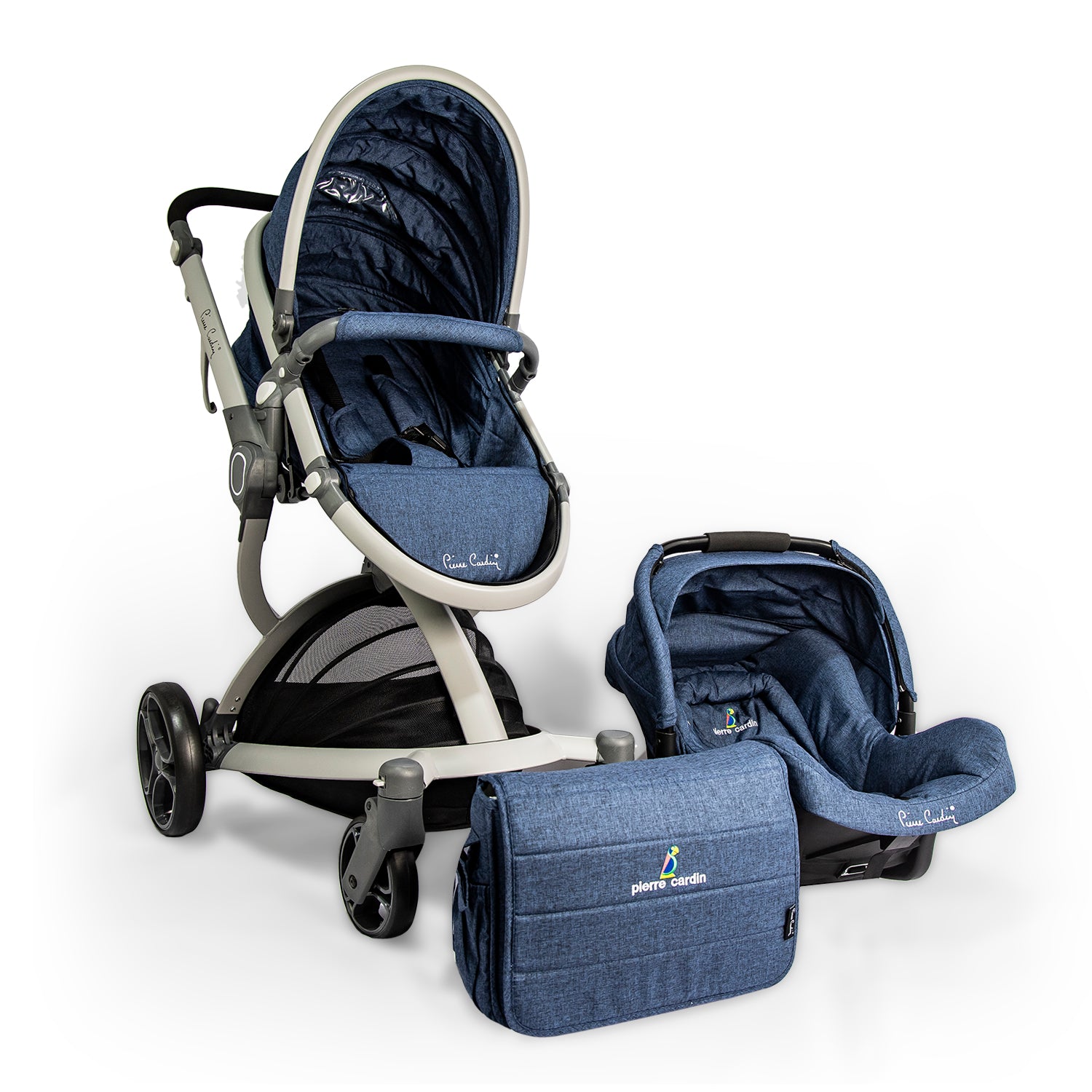 Pierre Cardin Baby Stroller + Car Seat + Diaper Bag Sets Navy Blue