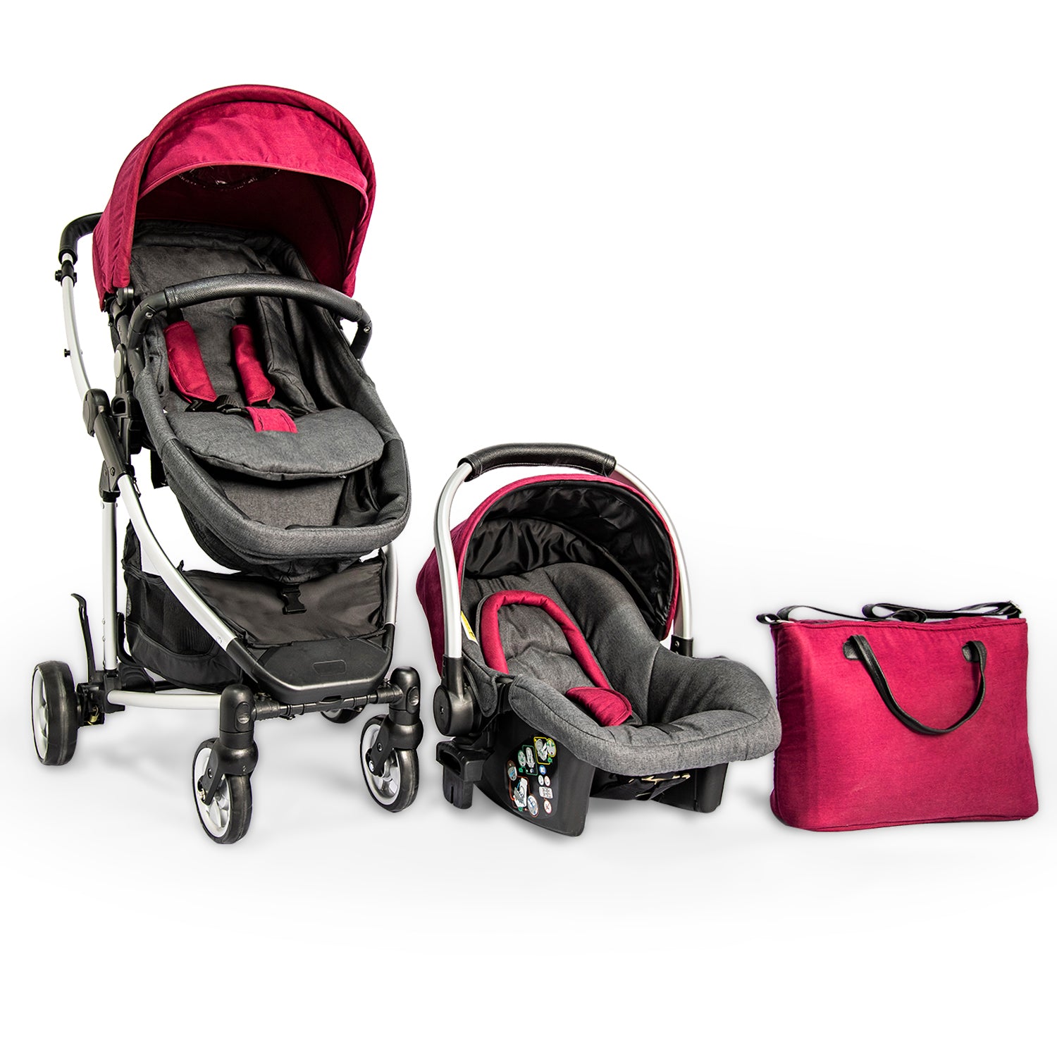 Pierre Cardin Baby Stroller + Car Seat + Diaper Bag Burgundy