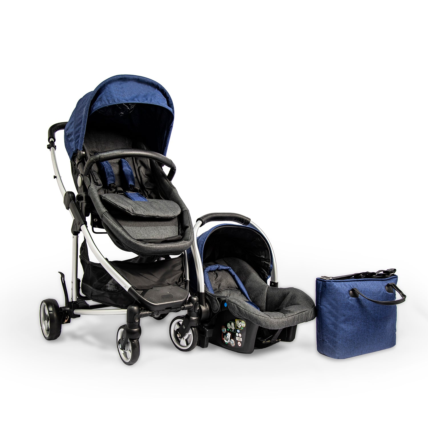 Pierre Cardin Baby Stroller + Car Seat + Diaper Bag Blue