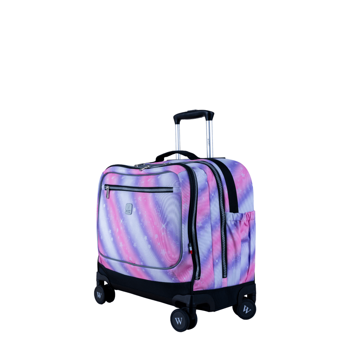 Aurora PinkPurple 8 Wheels School Bag Trolley Set of 4(Lunch Bag & Pencil Case)+Lunch Box - MOON - Back 2 School - Wires