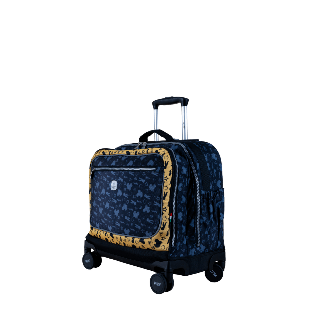 Black & Yellow Pattern 8 Wheels School Bag Trolley Set of 4(Lunch Bag & Pencil Case)+Lunch Box - MOON - Back 2 School - Wires