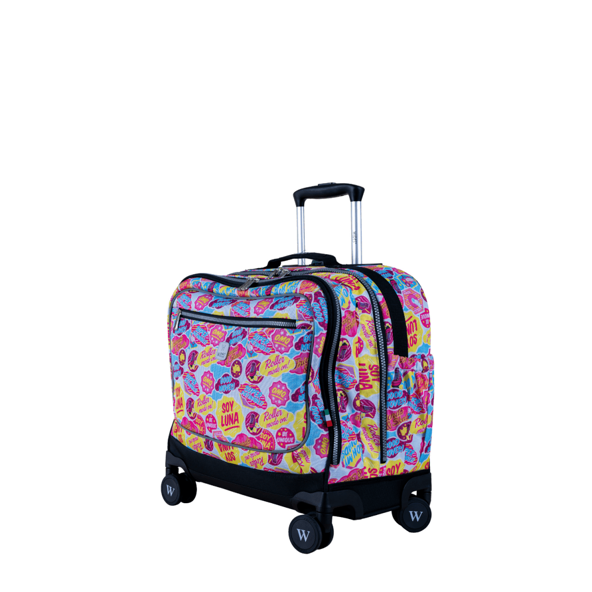 Bold Colors 8 Wheels School Bag Trolley Set of 4(Lunch Bag & Pencil Case)+Lunch Box - MOON - Back 2 School - Wires